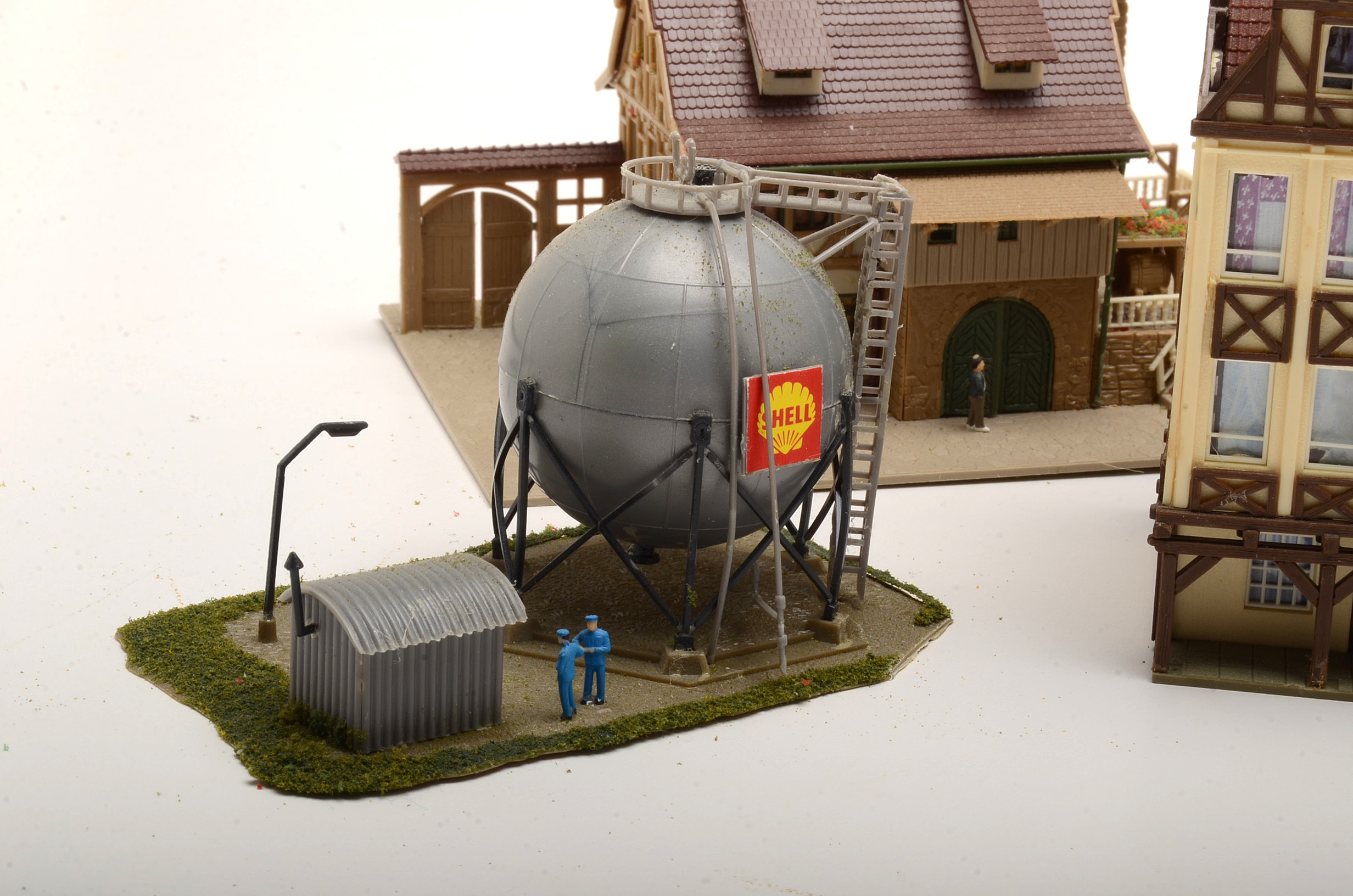 Collection of Miniature Railroad N Scale Layout Buildings including Shell Refinery