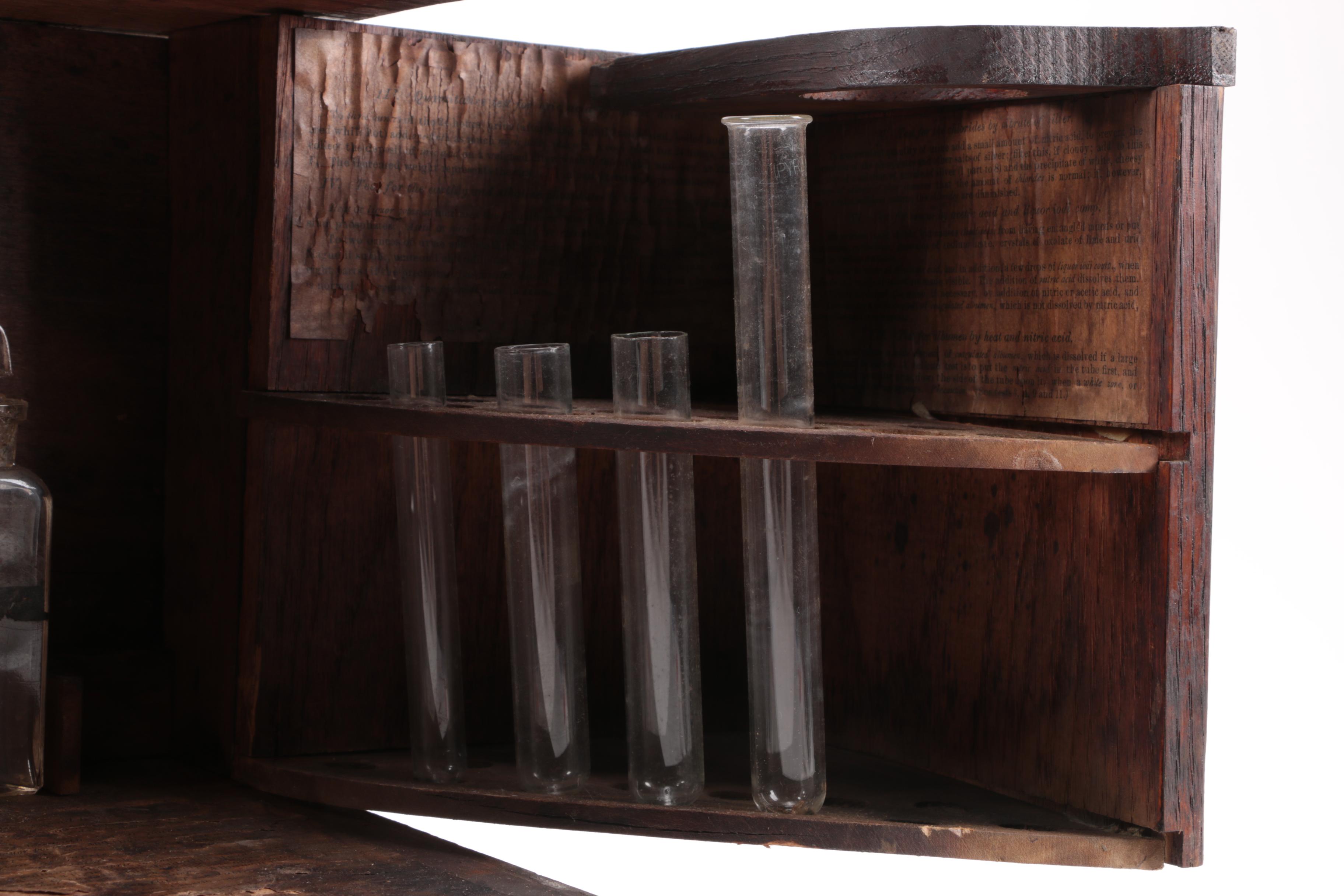 Vintage-to-Antique Medical Lab Kit With Oak Cabinet