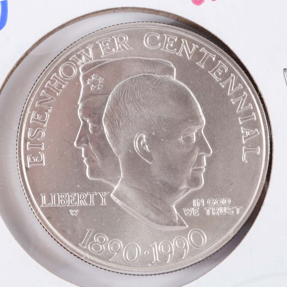1990- W Eisenhower Centennial Commemorative Silver One Dollar