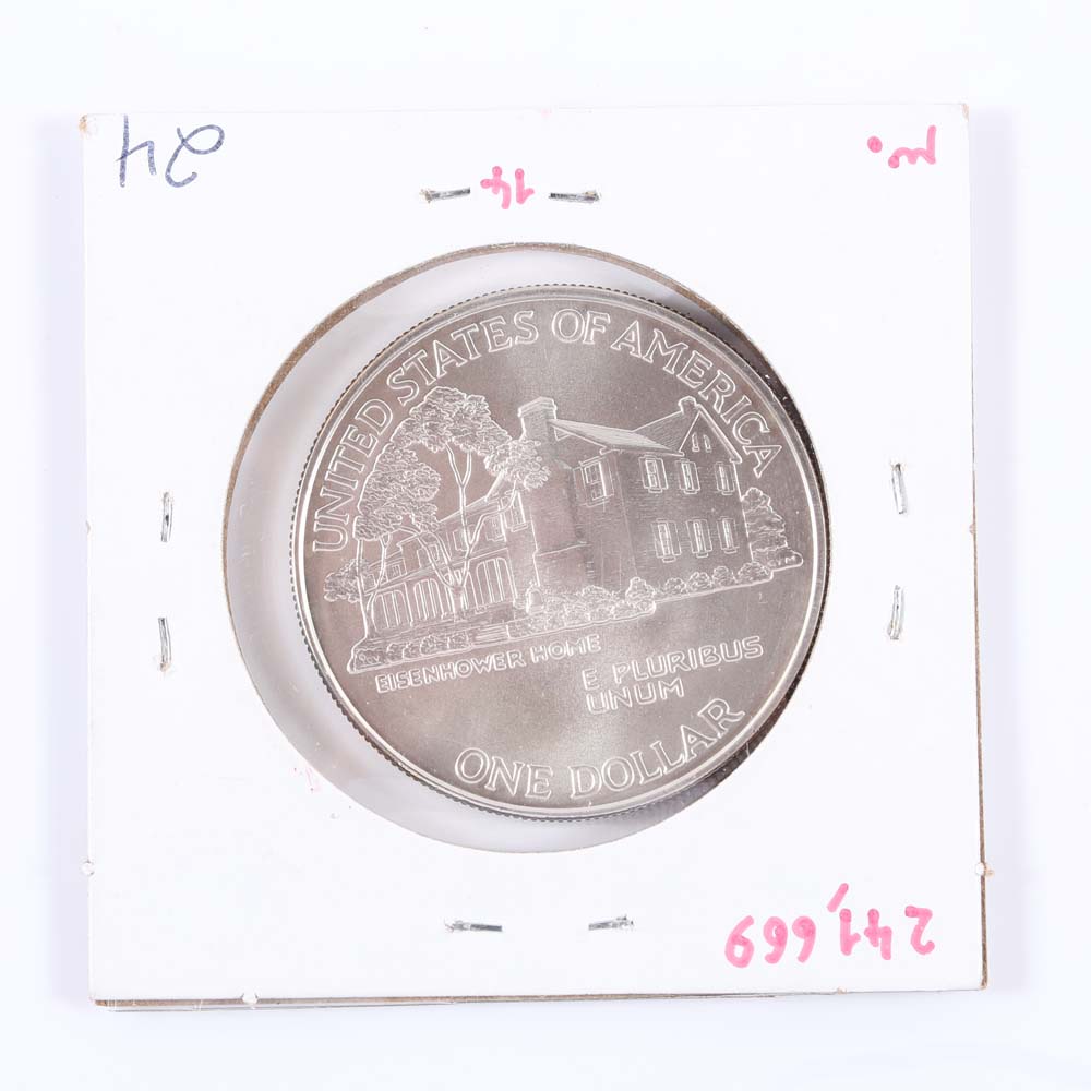 1990- W Eisenhower Centennial Commemorative Silver One Dollar