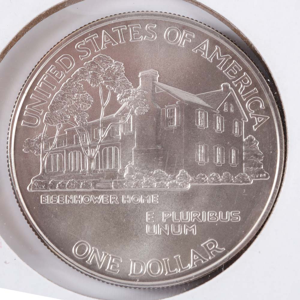 1990- W Eisenhower Centennial Commemorative Silver One Dollar