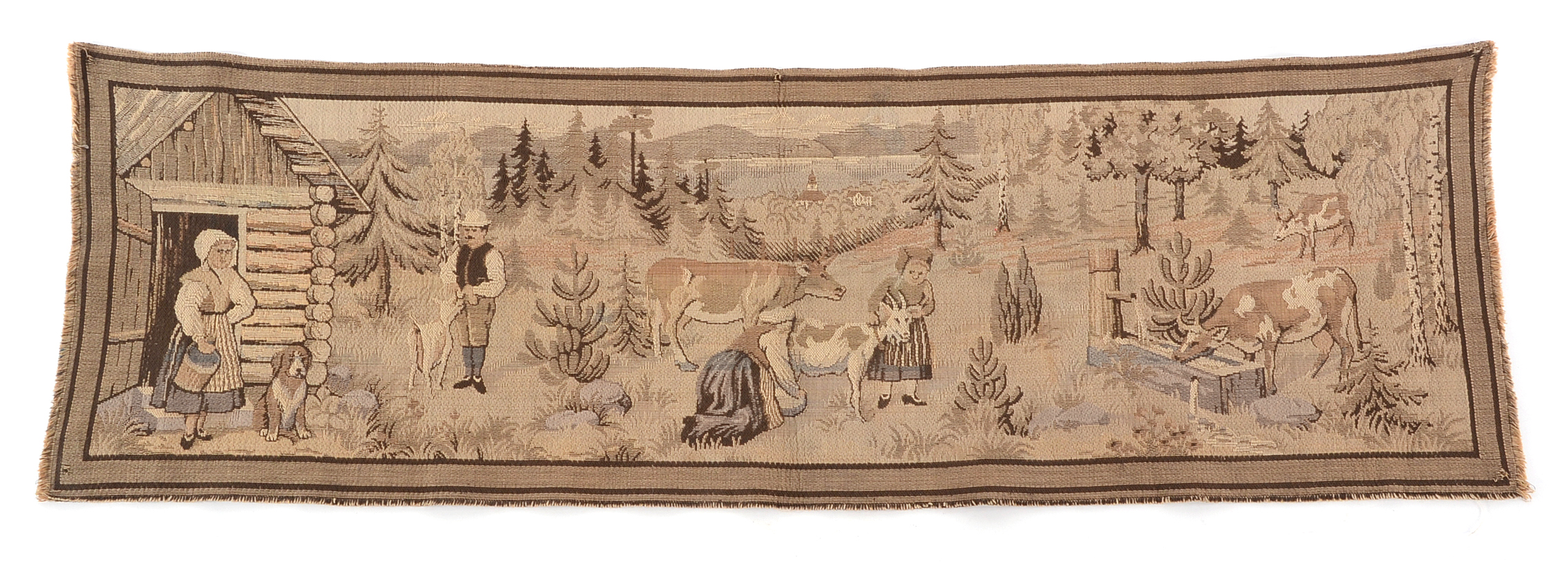 Vintage Rural Genre Scene Machine Woven Tapestry Panel