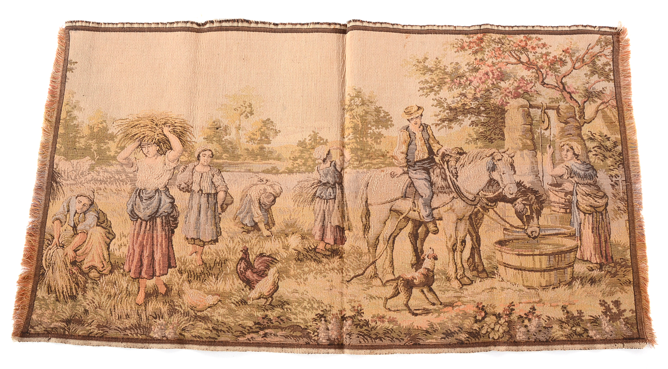 Vintage Rural Genre Scene Machine Woven Tapestry Panel