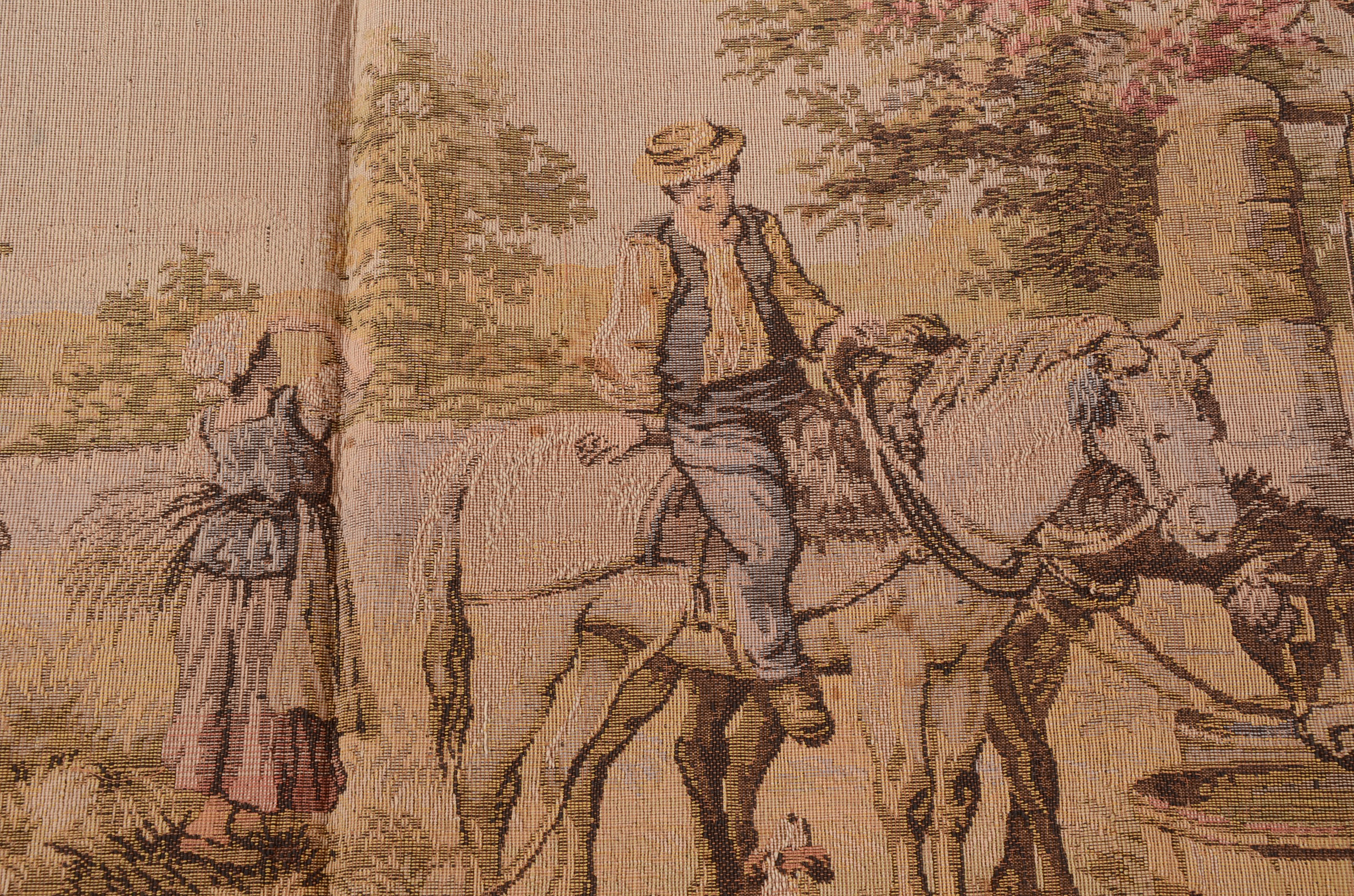 Vintage Rural Genre Scene Machine Woven Tapestry Panel