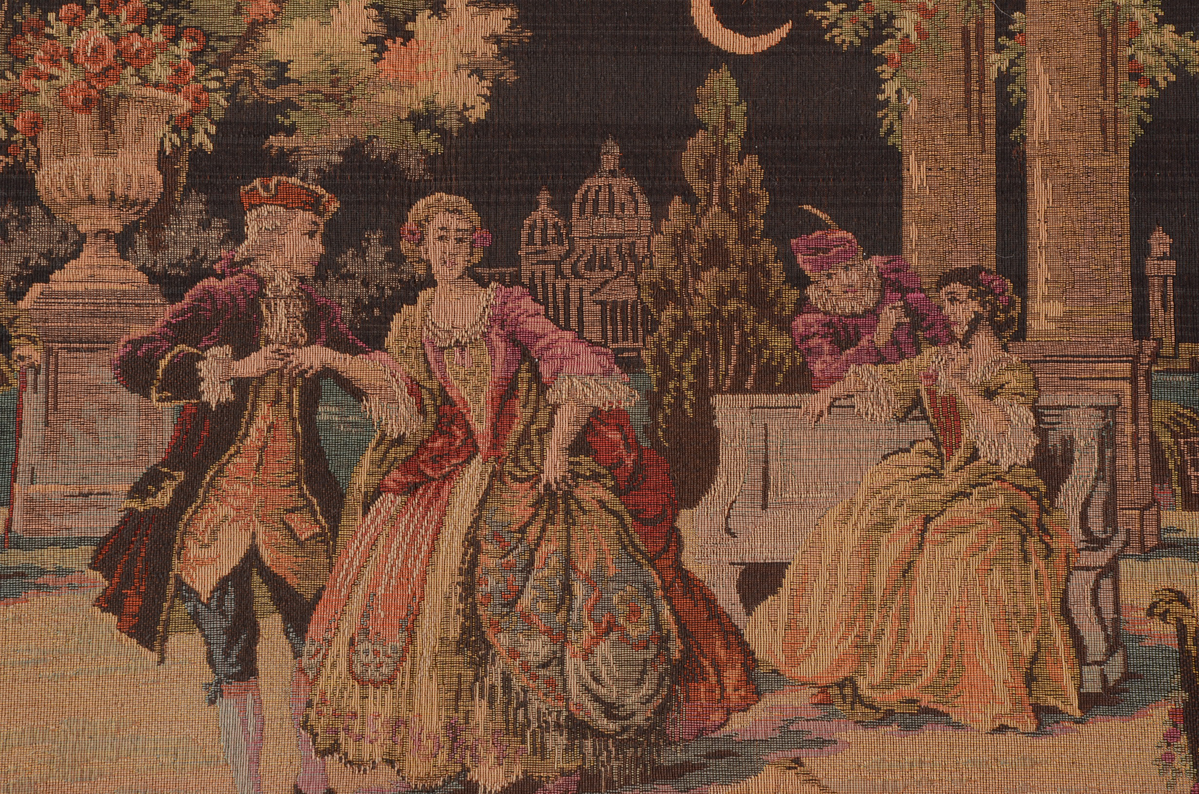 Belgian Romantic Garden Scene Machine Woven Tapestry Panel