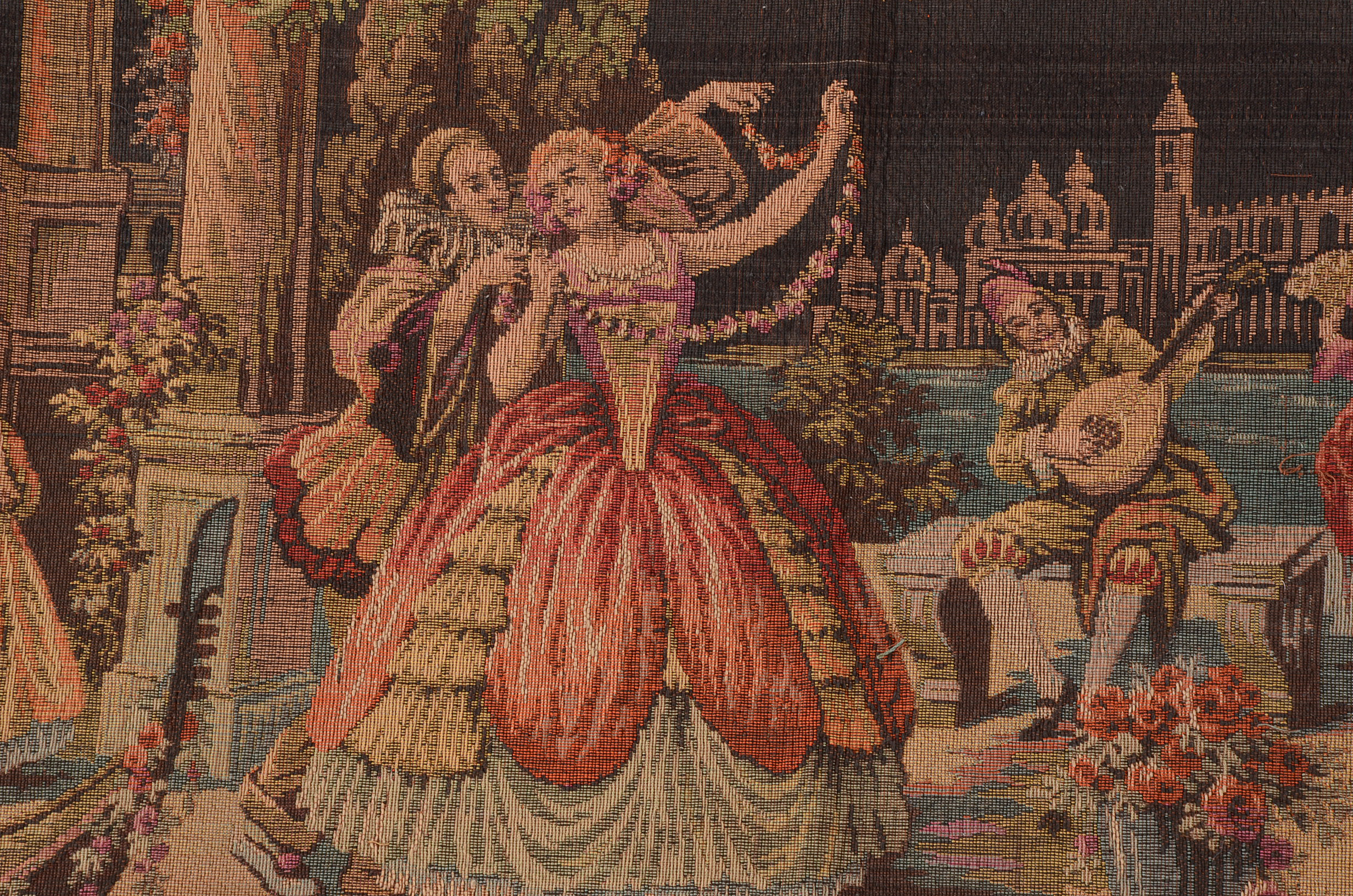 Belgian Romantic Garden Scene Machine Woven Tapestry Panel