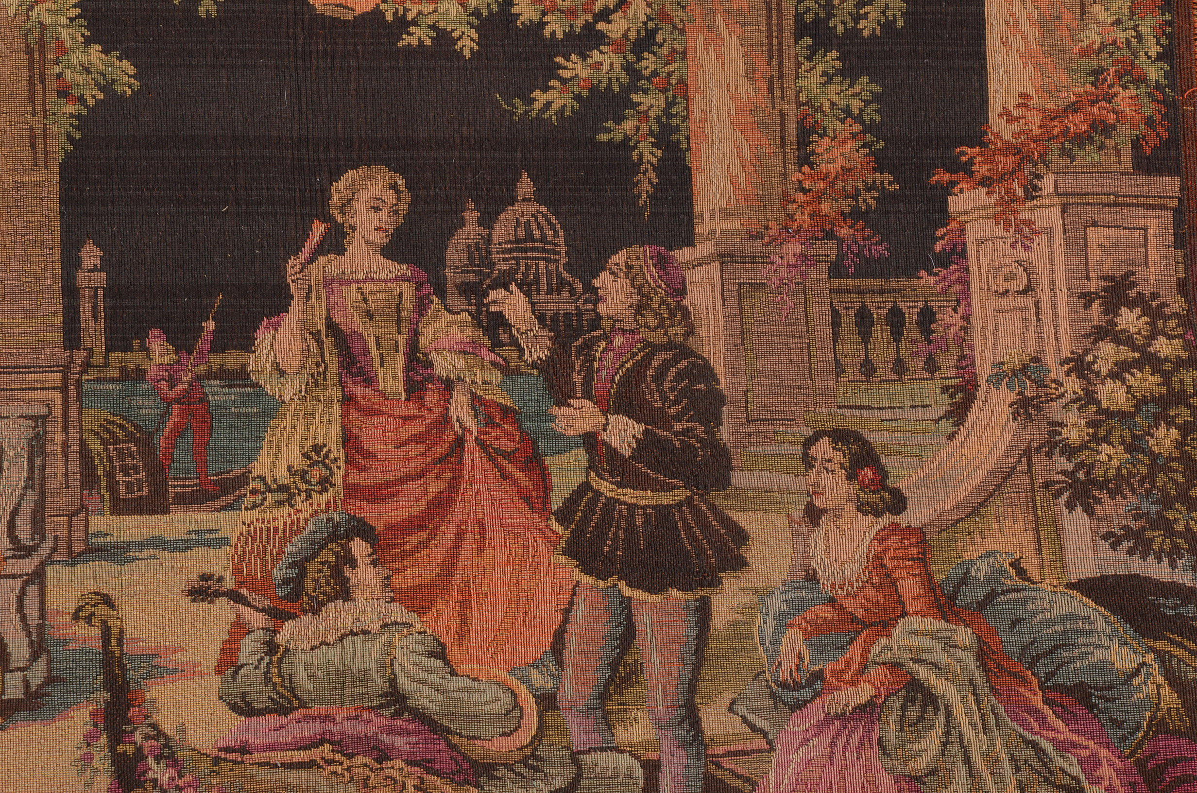 Belgian Romantic Garden Scene Machine Woven Tapestry Panel