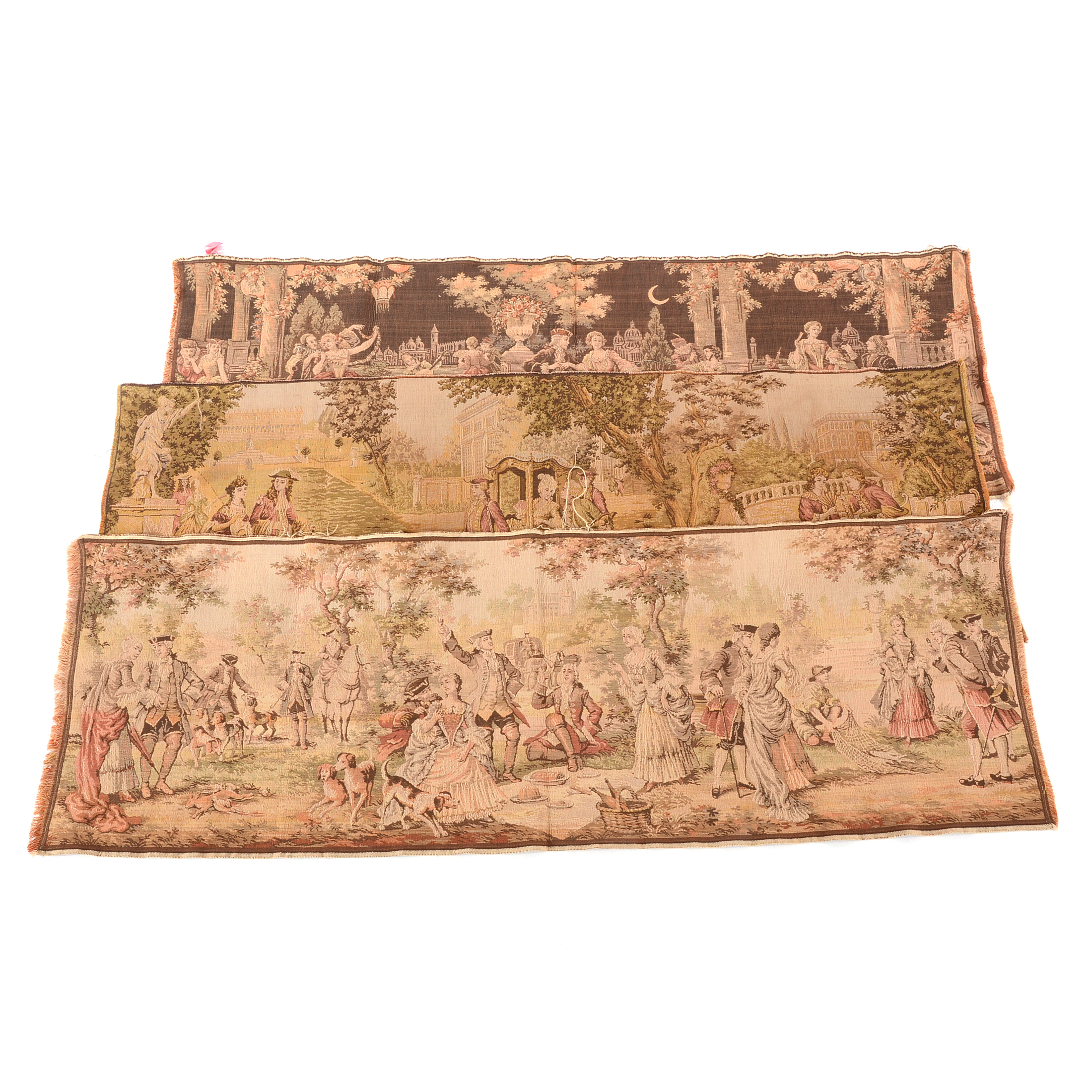 Three Romantic Garden Scene Machine Woven Tapestry Panels