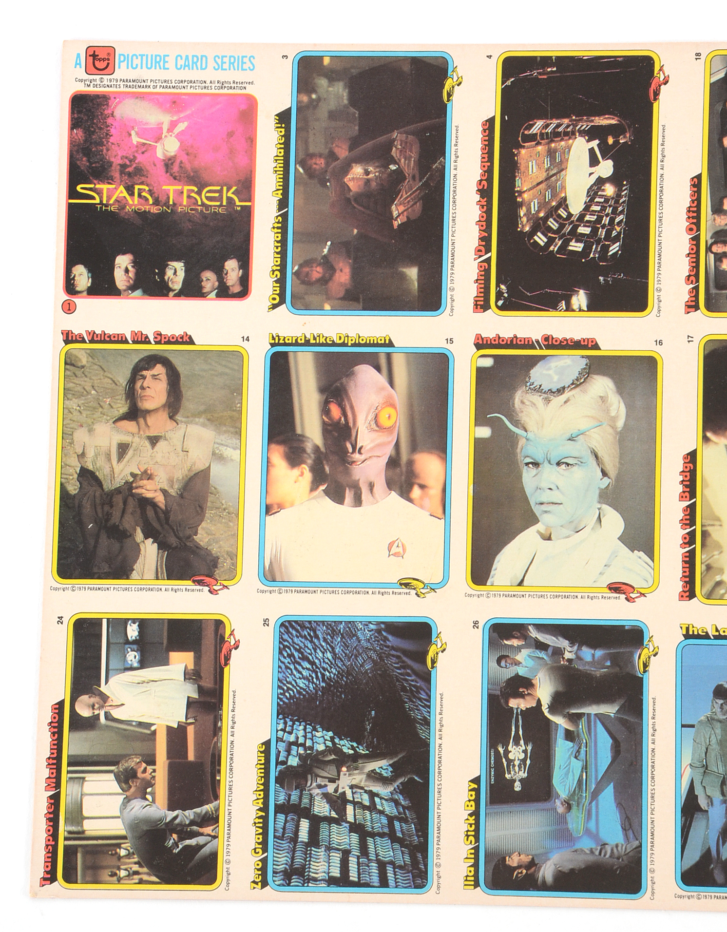 Uncut 1979 “Star Trek The Motion Picture” Trading Card Sheet