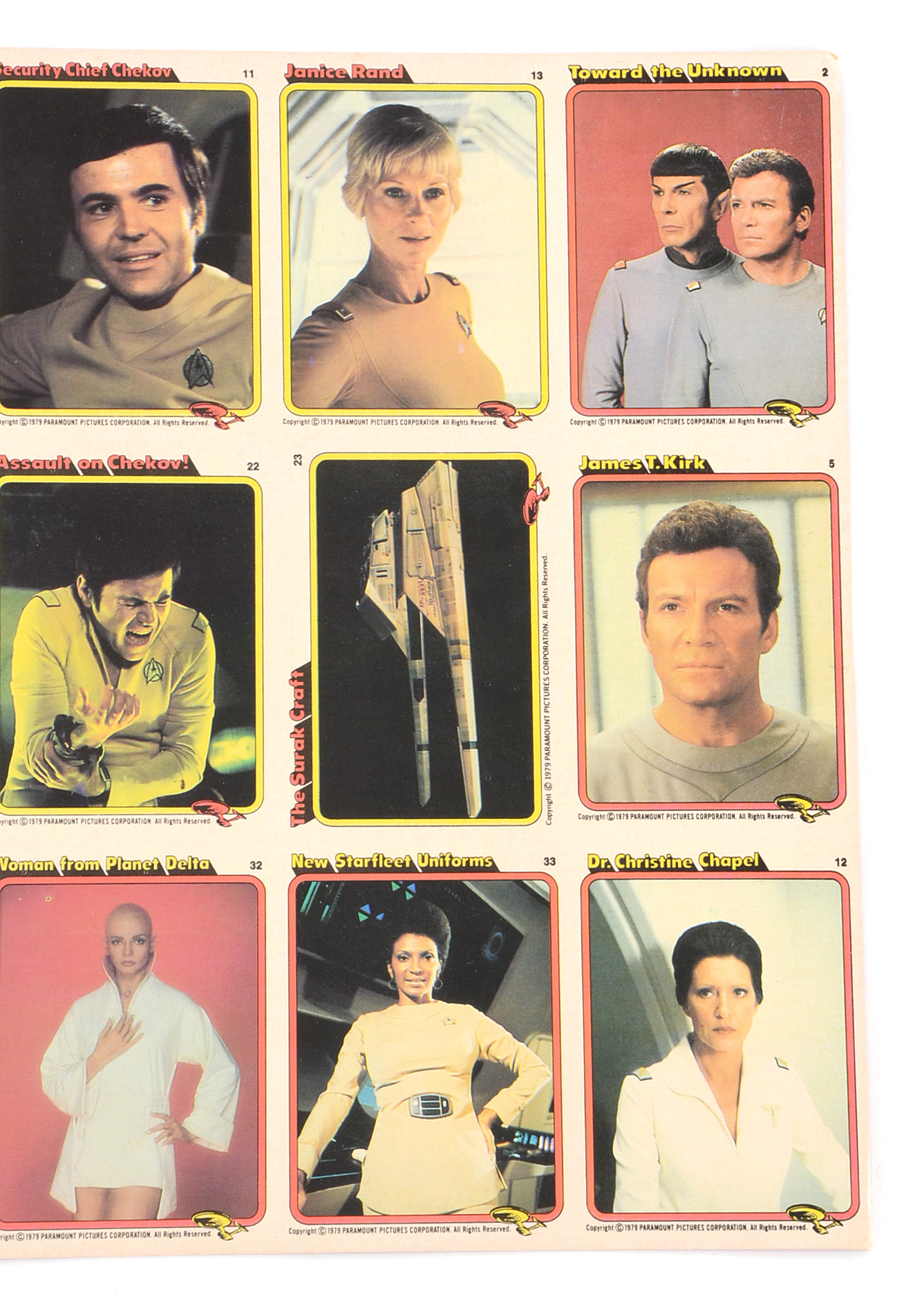 Uncut 1979 “Star Trek The Motion Picture” Trading Card Sheet