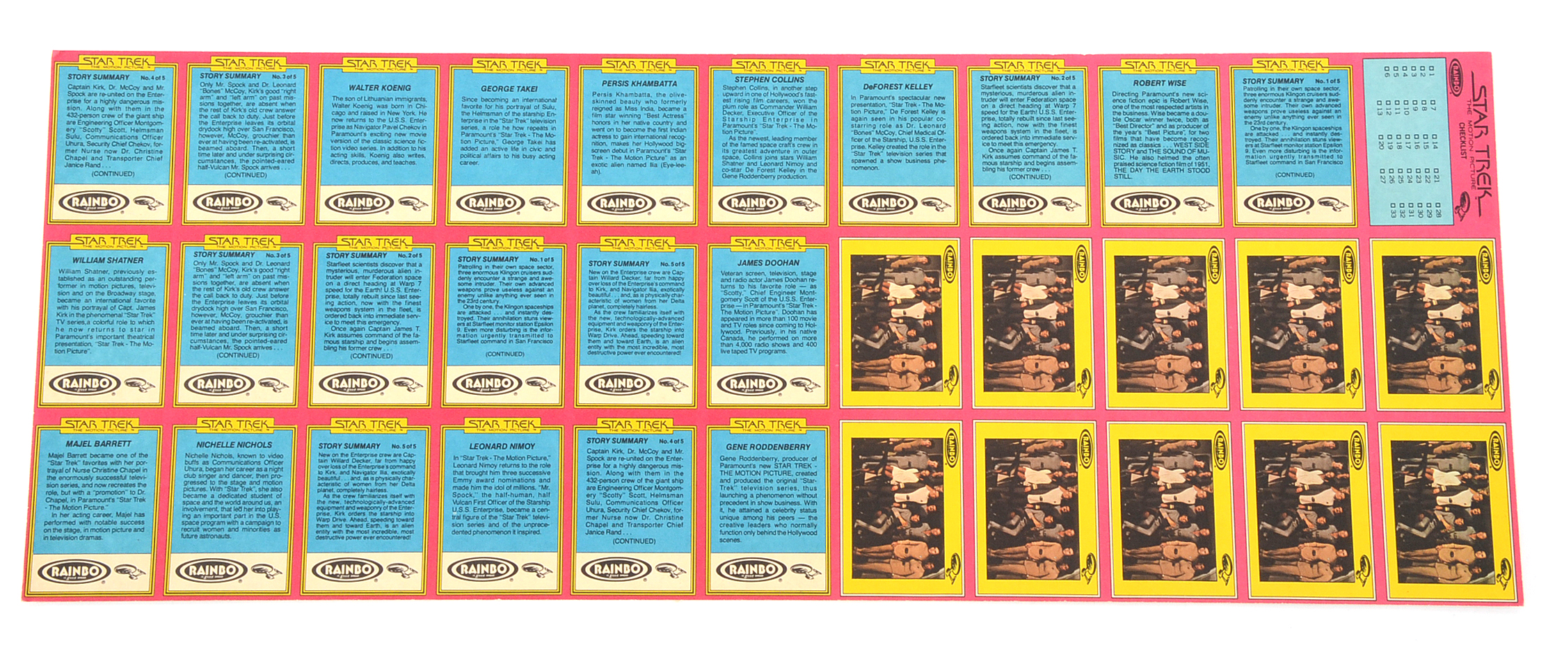 Uncut 1979 “Star Trek The Motion Picture” Trading Card Sheet