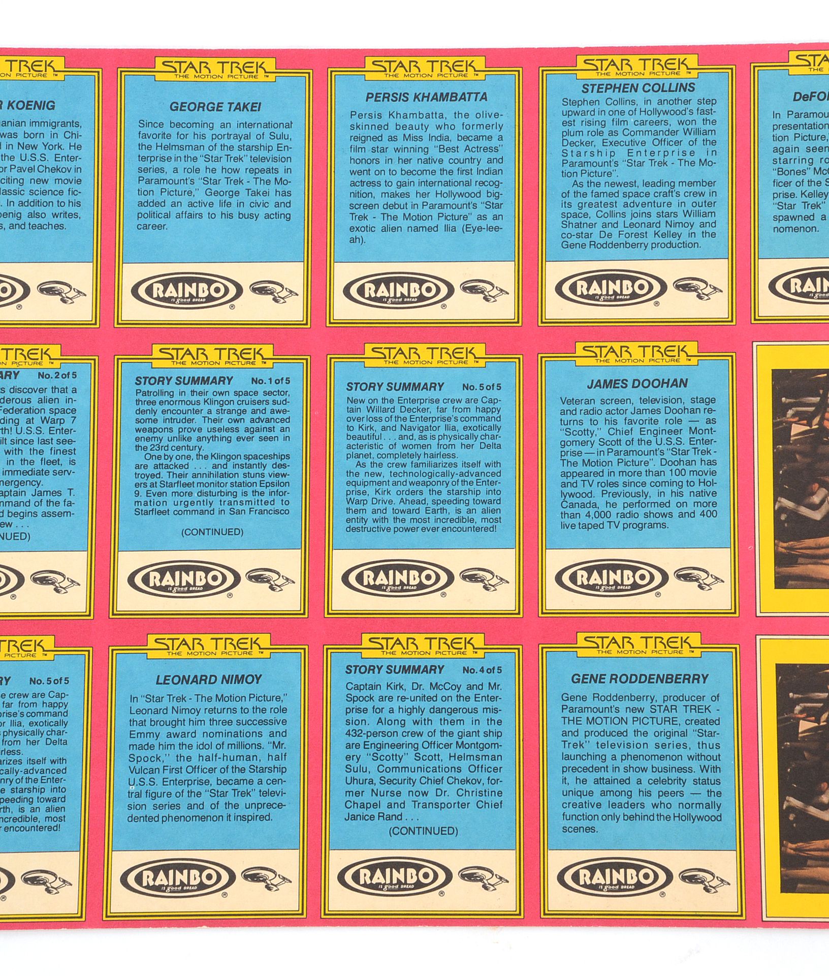 Uncut 1979 “Star Trek The Motion Picture” Trading Card Sheet