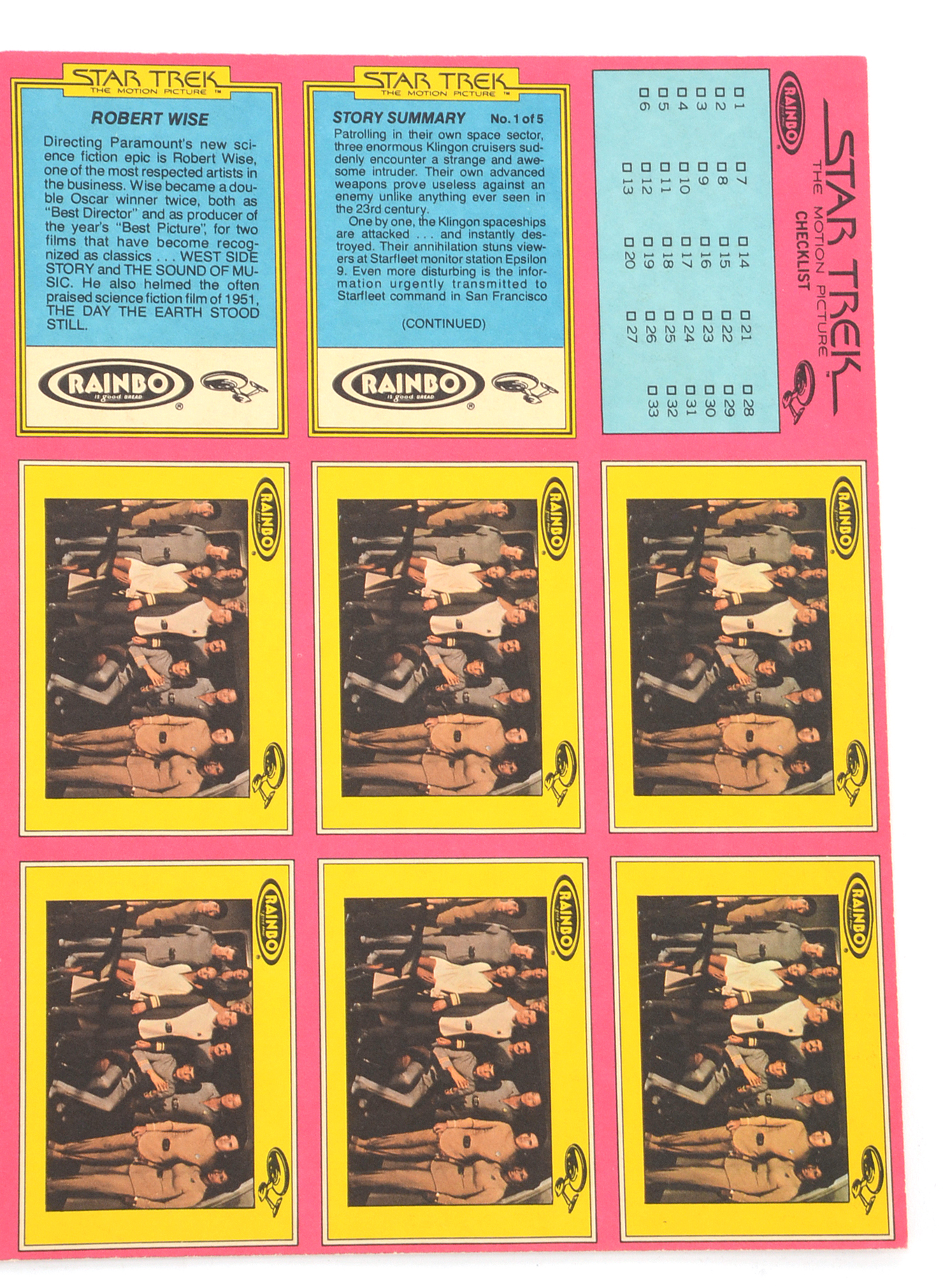 Uncut 1979 “Star Trek The Motion Picture” Trading Card Sheet