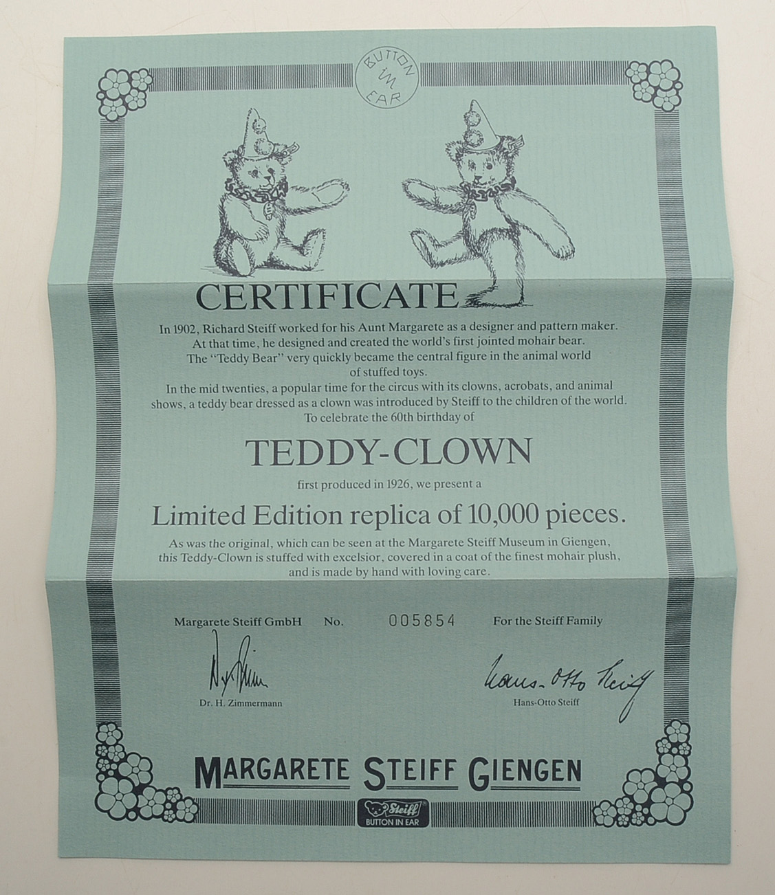 1986 Steiff Limited Edition "Teddy Clown" Doll
