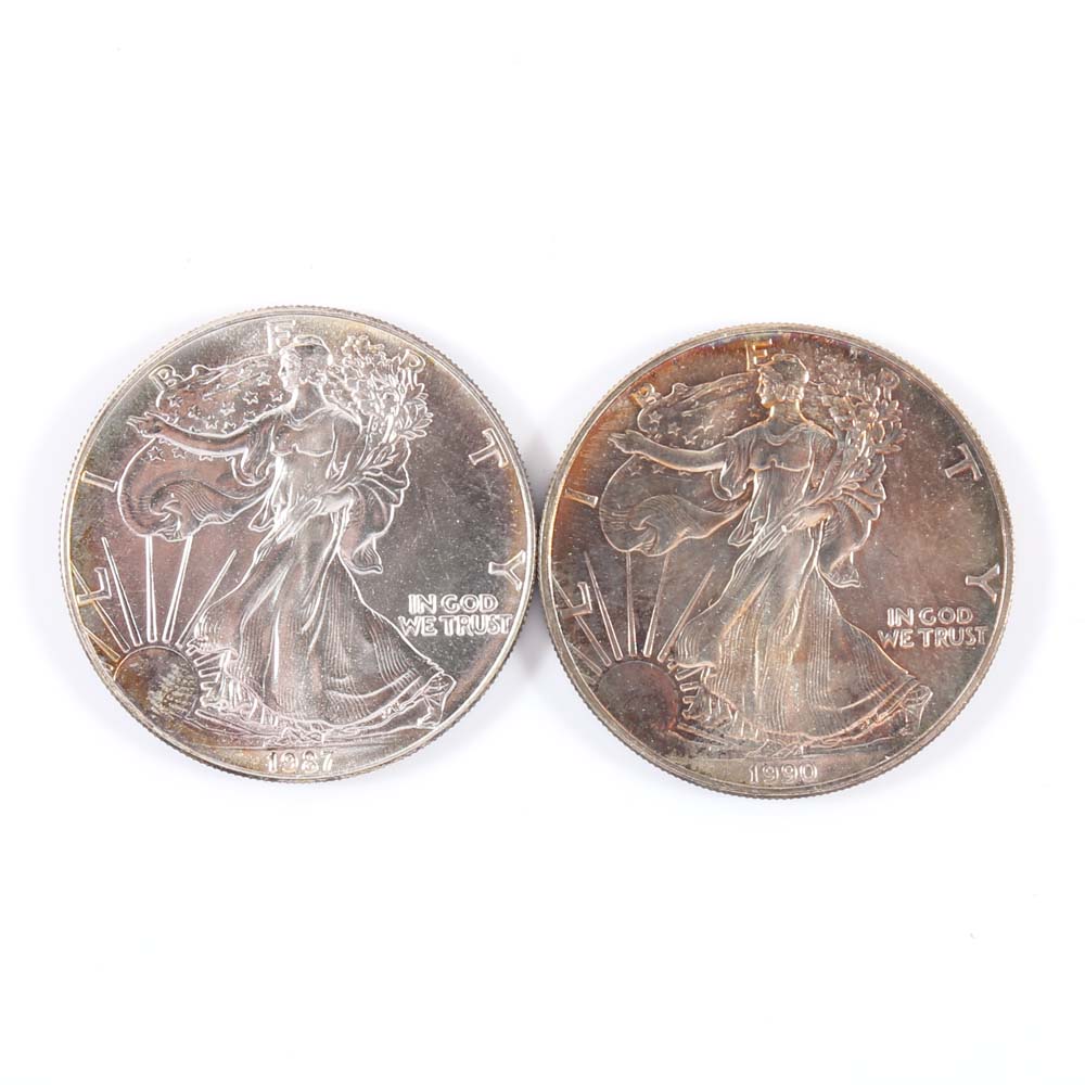 1987 and 1990 Silver Eagle Dollars