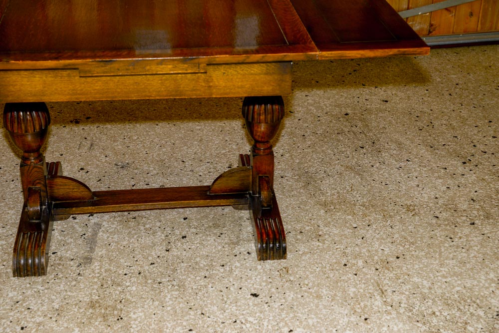 Vintage Jacobean Style Oak Dining Table With Draw Leaves