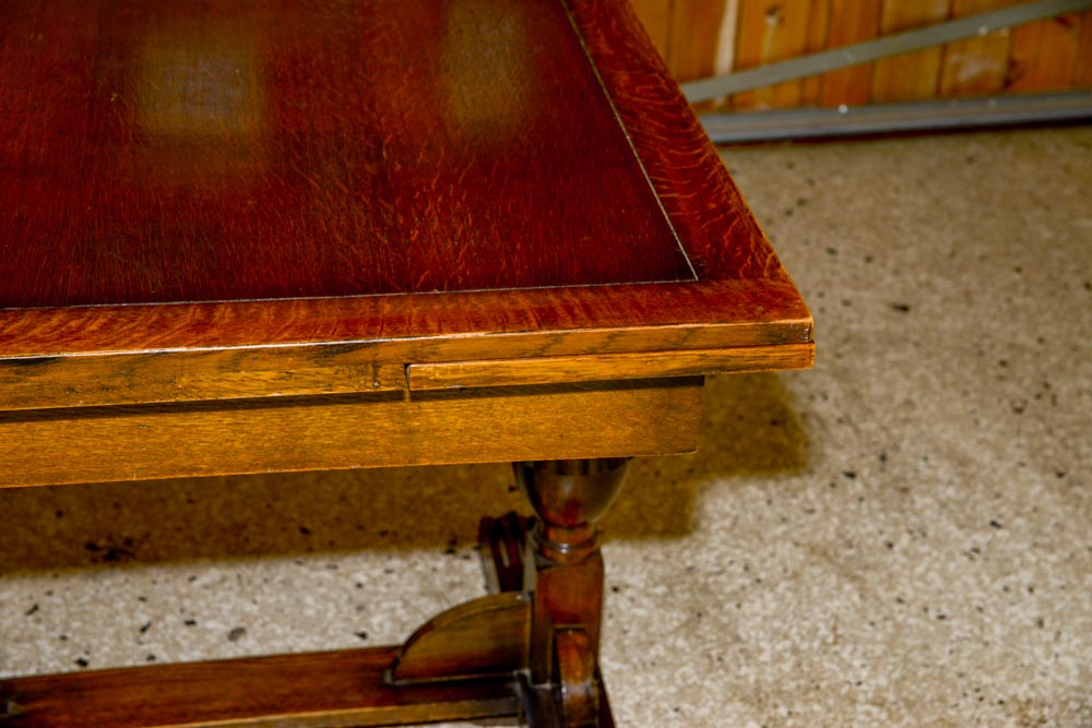 Vintage Jacobean Style Oak Dining Table With Draw Leaves