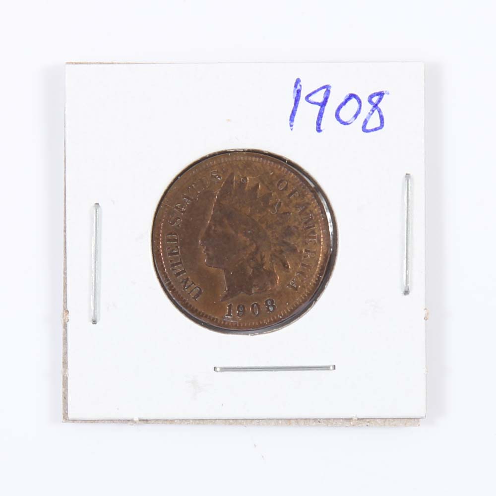 Eight 1901-1908 Indian Head Cents