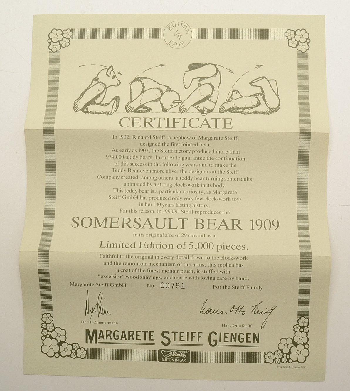 Steiff Official Replica of the 1909 Somersault Teddy with Clockwork Movement