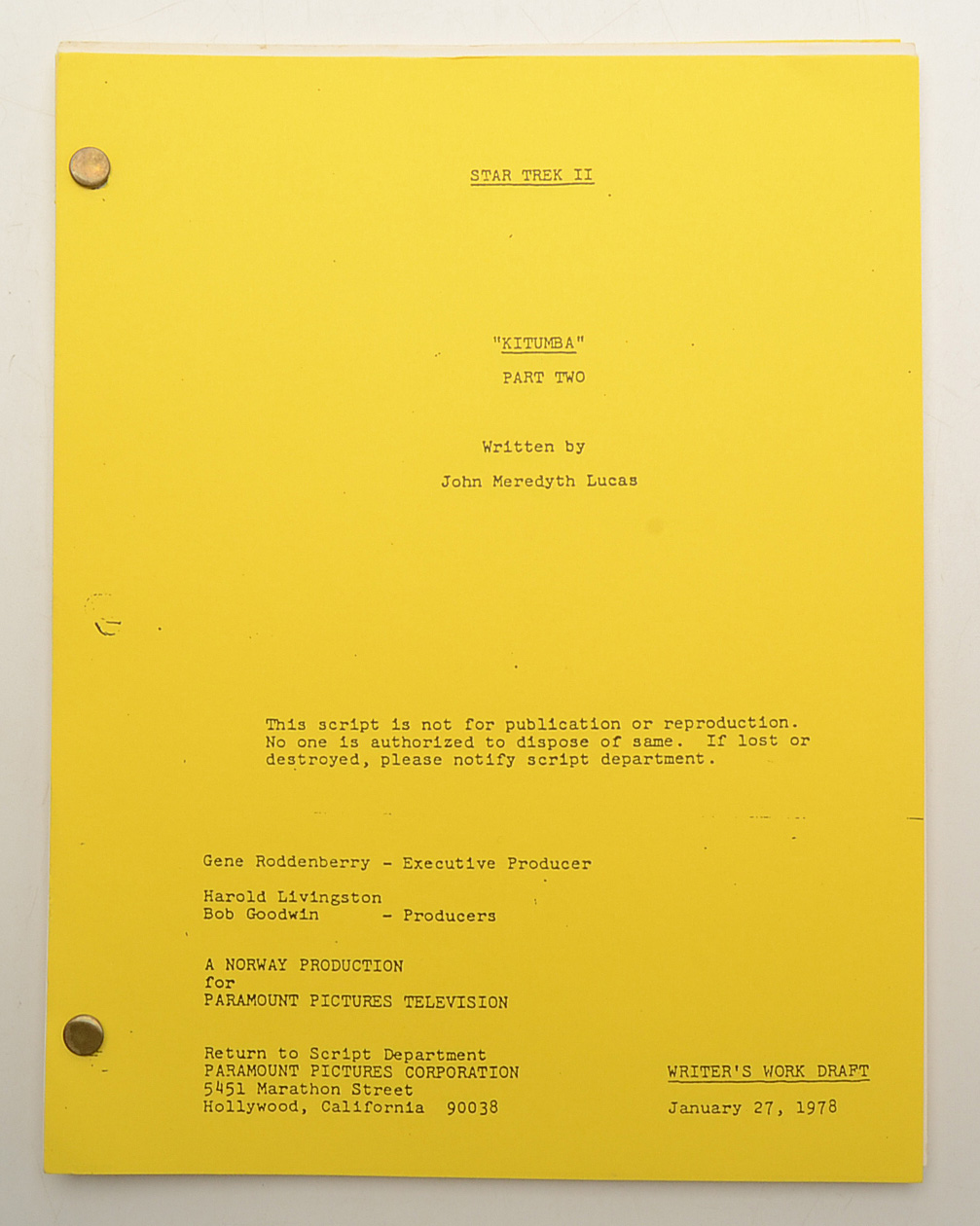 Unaired “Star Trek Phase II” Script Parts I and II