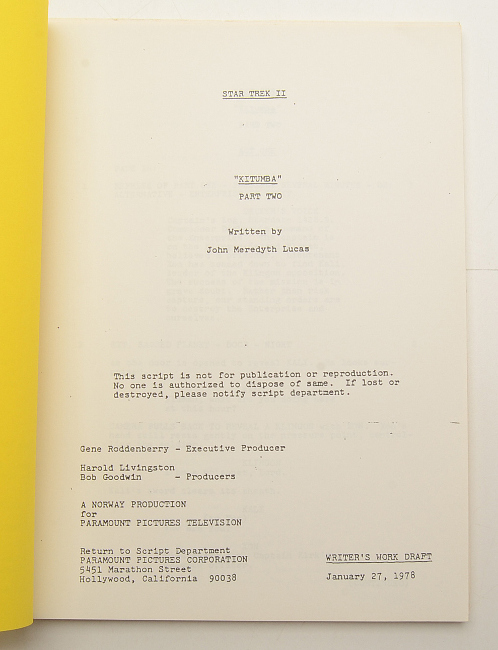 Unaired “Star Trek Phase II” Script Parts I and II