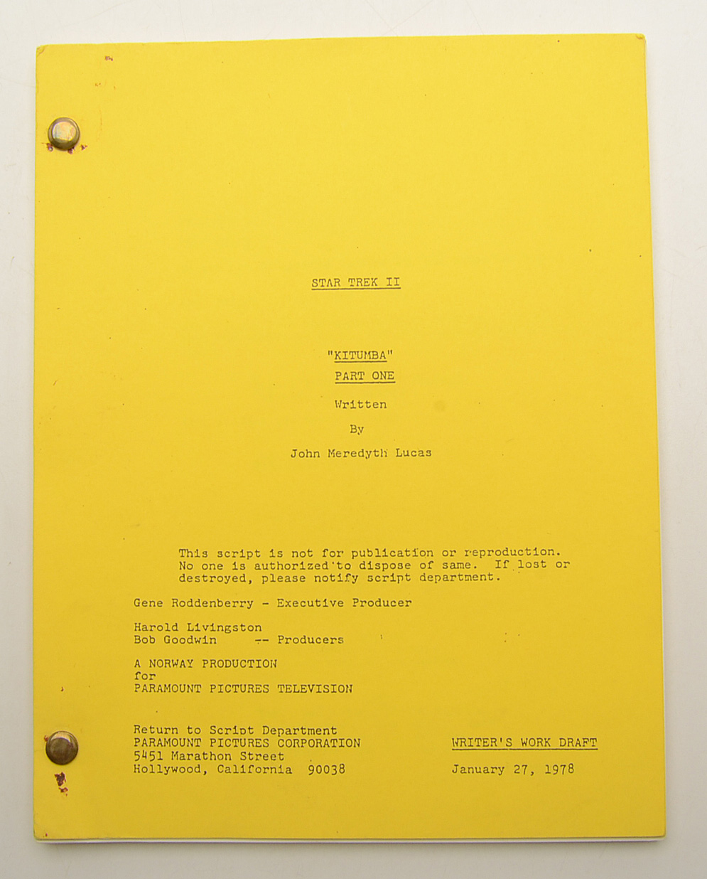 Unaired “Star Trek Phase II” Script Parts I and II