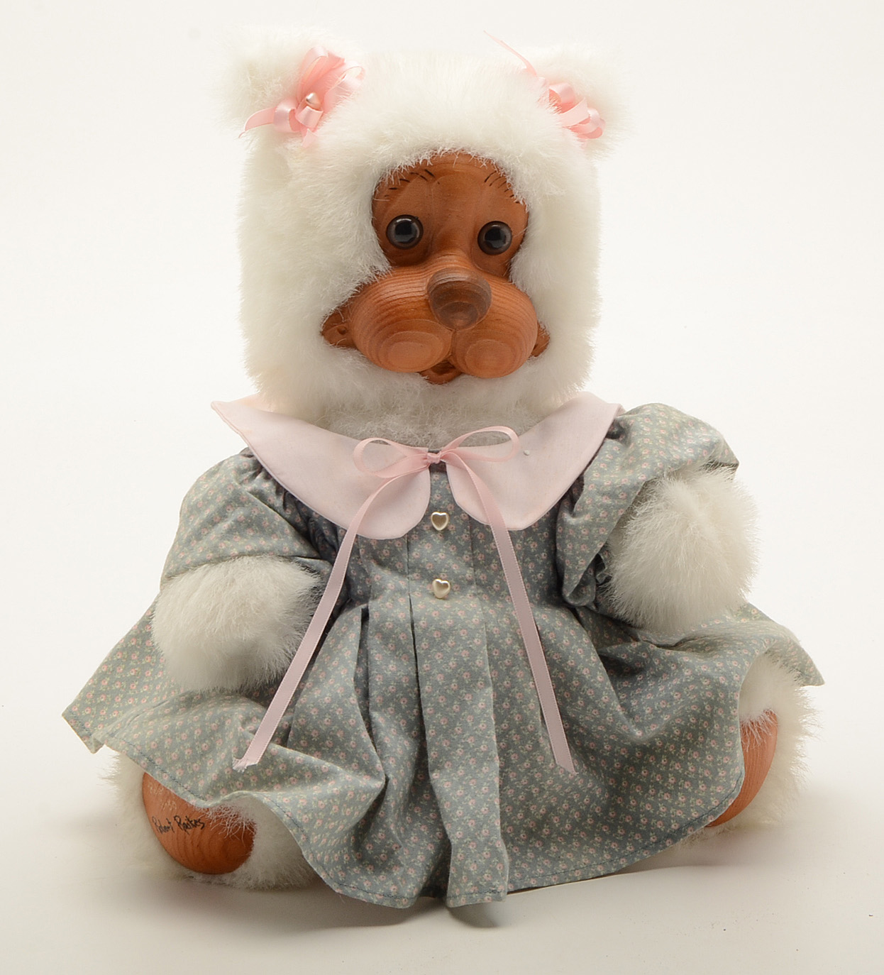 Collection of Three Robert Raikes White Plush Wooden Faced Bears