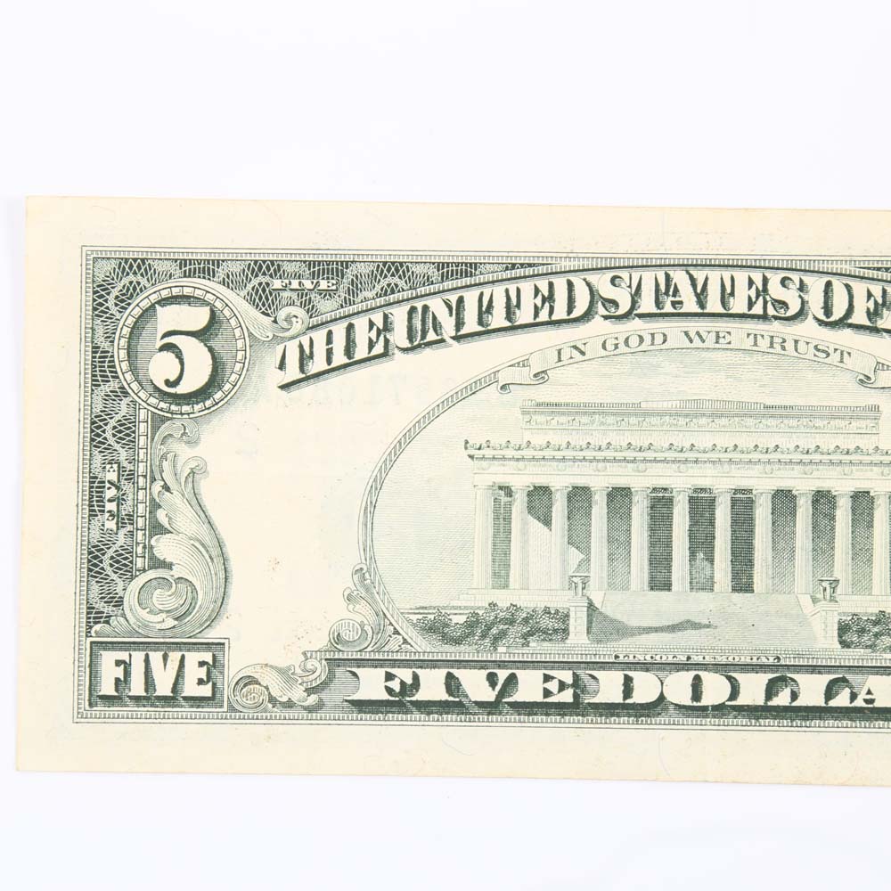 Offset Printing Error $5 Federal Reserve Note