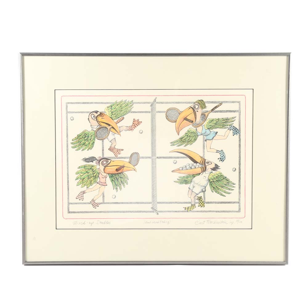 Curt Frankenstein Hand Colored Etching "Mixed-Up Doubles"