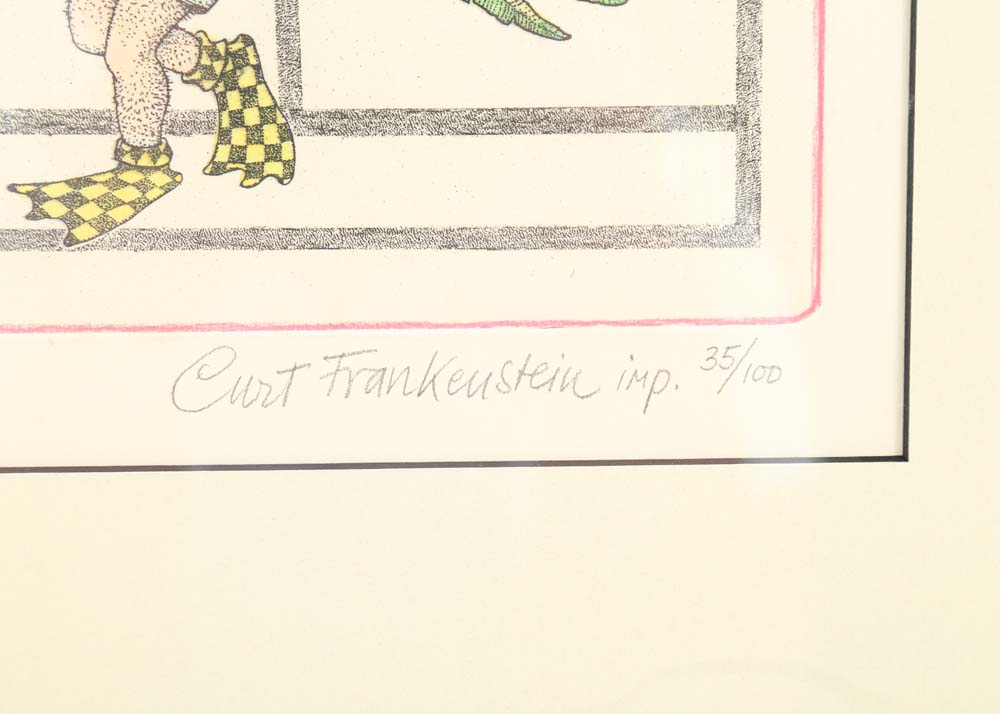 Curt Frankenstein Hand Colored Etching "Mixed-Up Doubles"