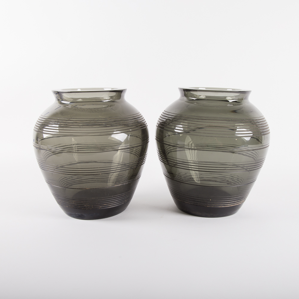 Pair of Black Tinted Glass Modern Vases