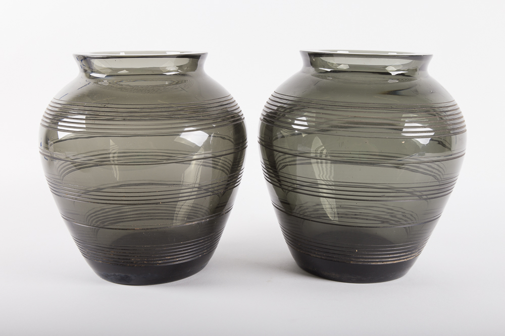 Pair of Black Tinted Glass Modern Vases