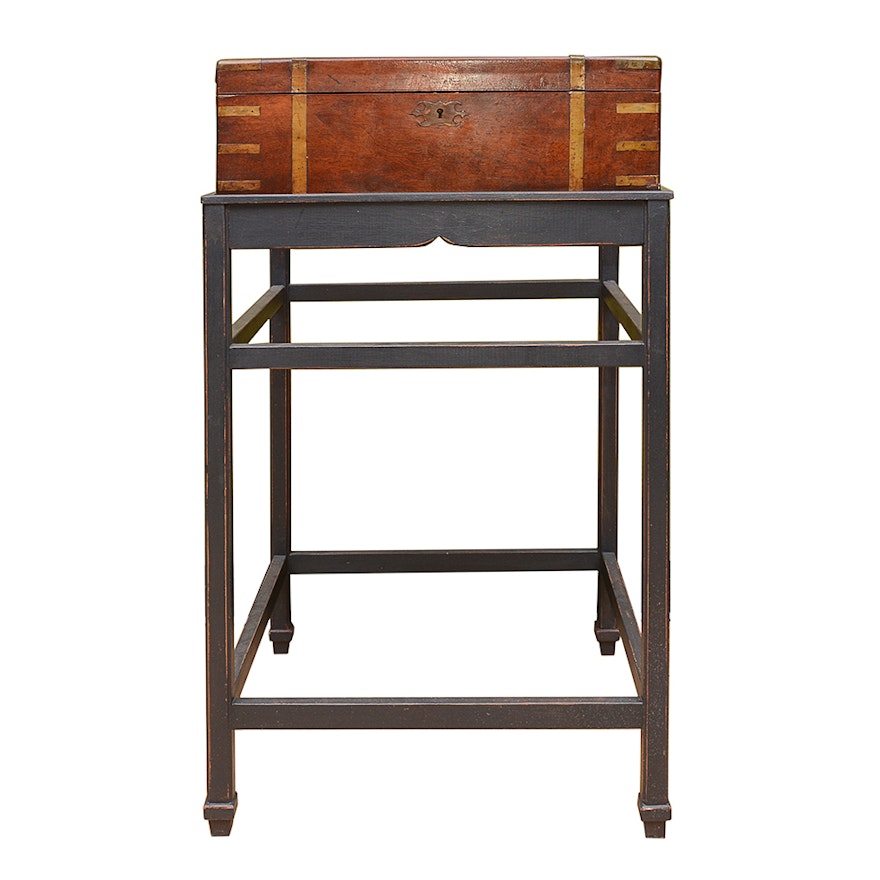 Antique Mahogany Lap Desk With Wooden Stand