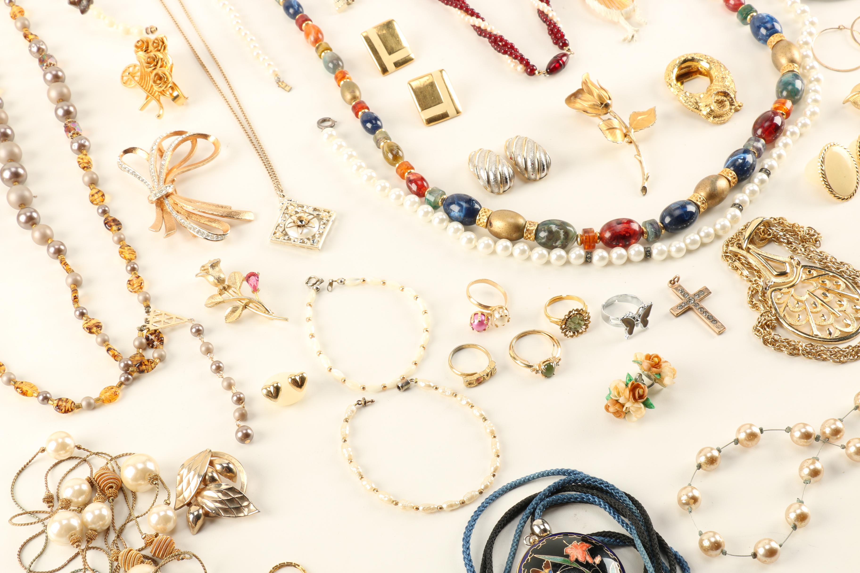 Costume Jewelry Assortment Including Donald Stannard Trifari and Marino