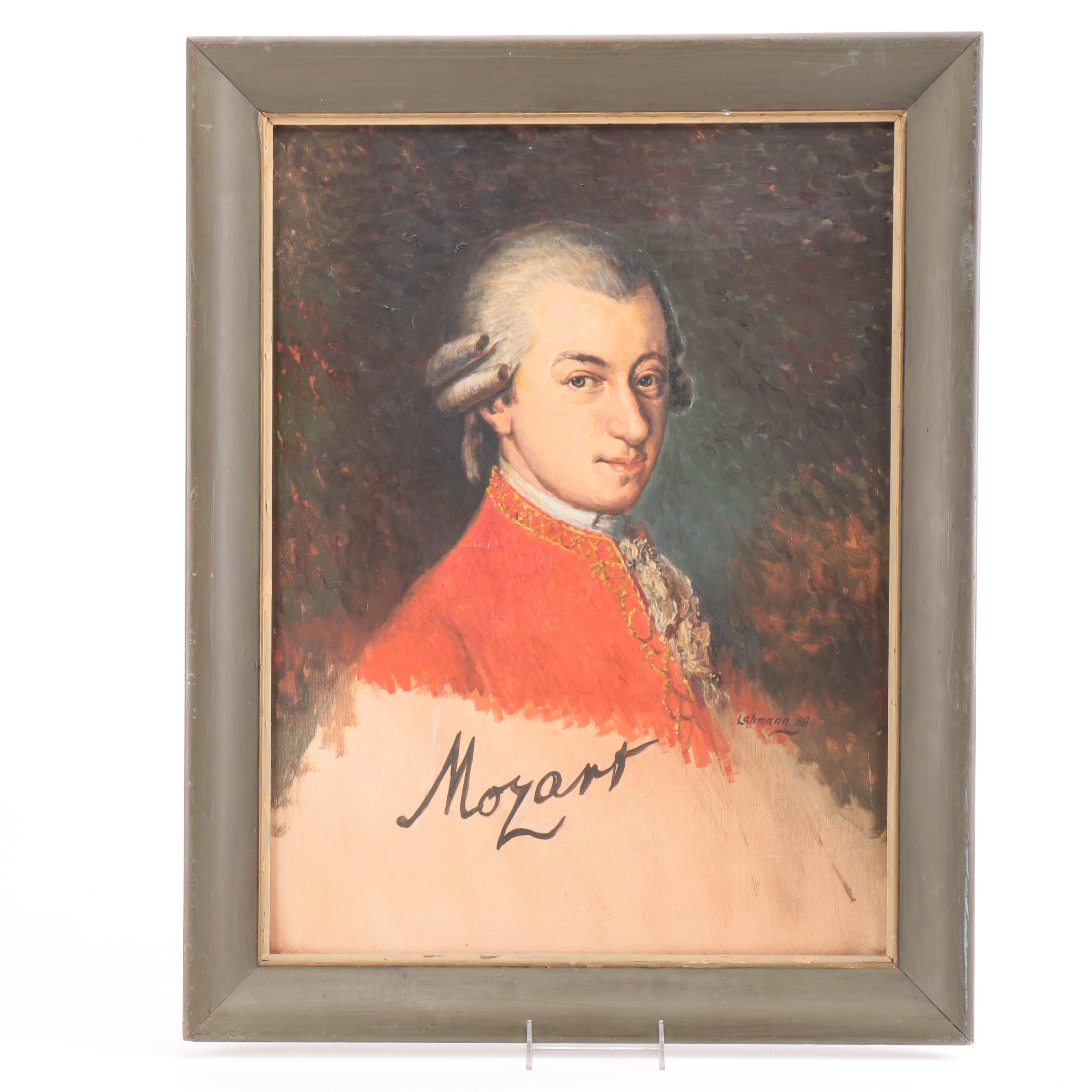 Robert O. Lahmann Oil Painting on Board After Barbara Krafft's Mozart Portrait