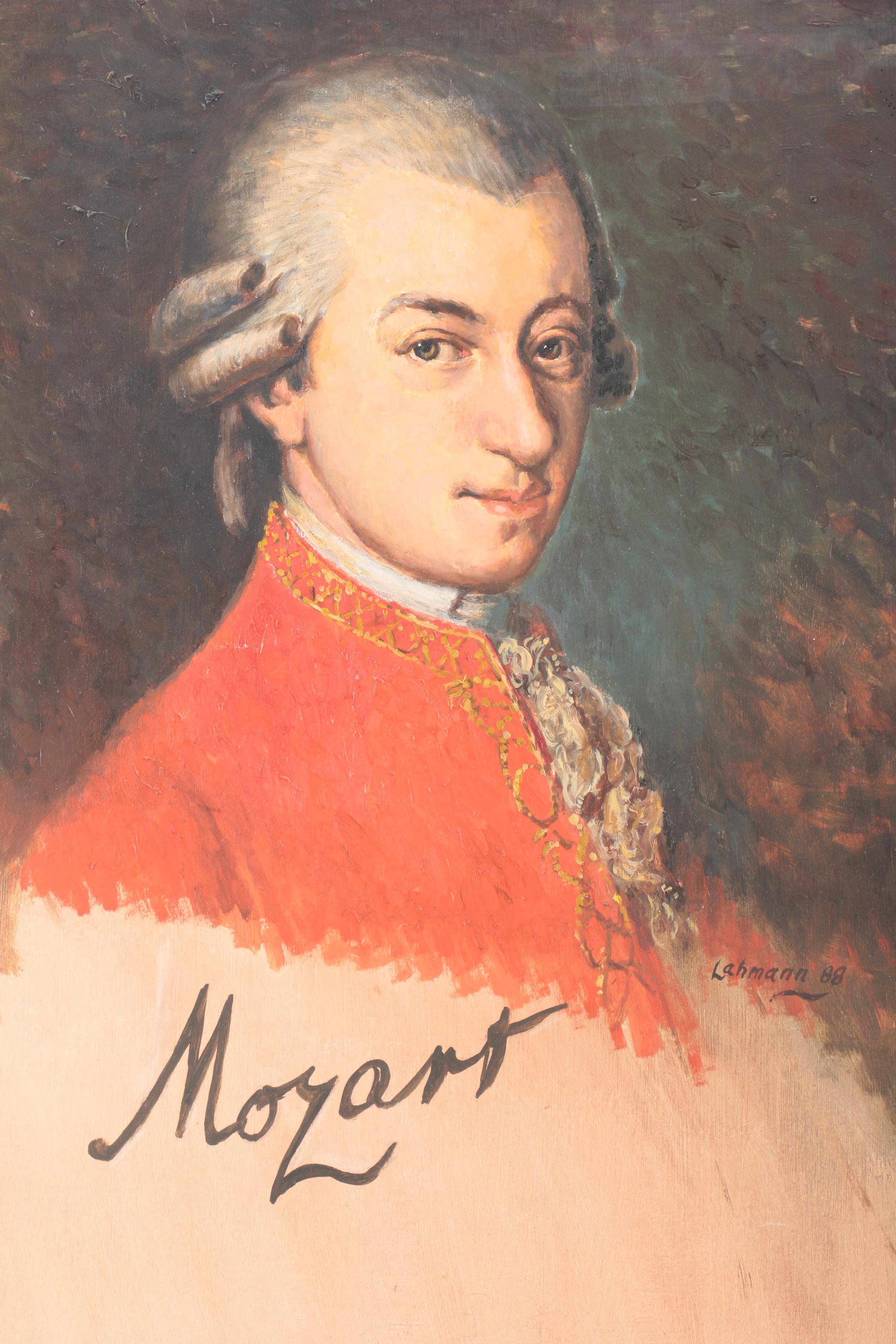 Robert O. Lahmann Oil Painting on Board After Barbara Krafft's Mozart Portrait