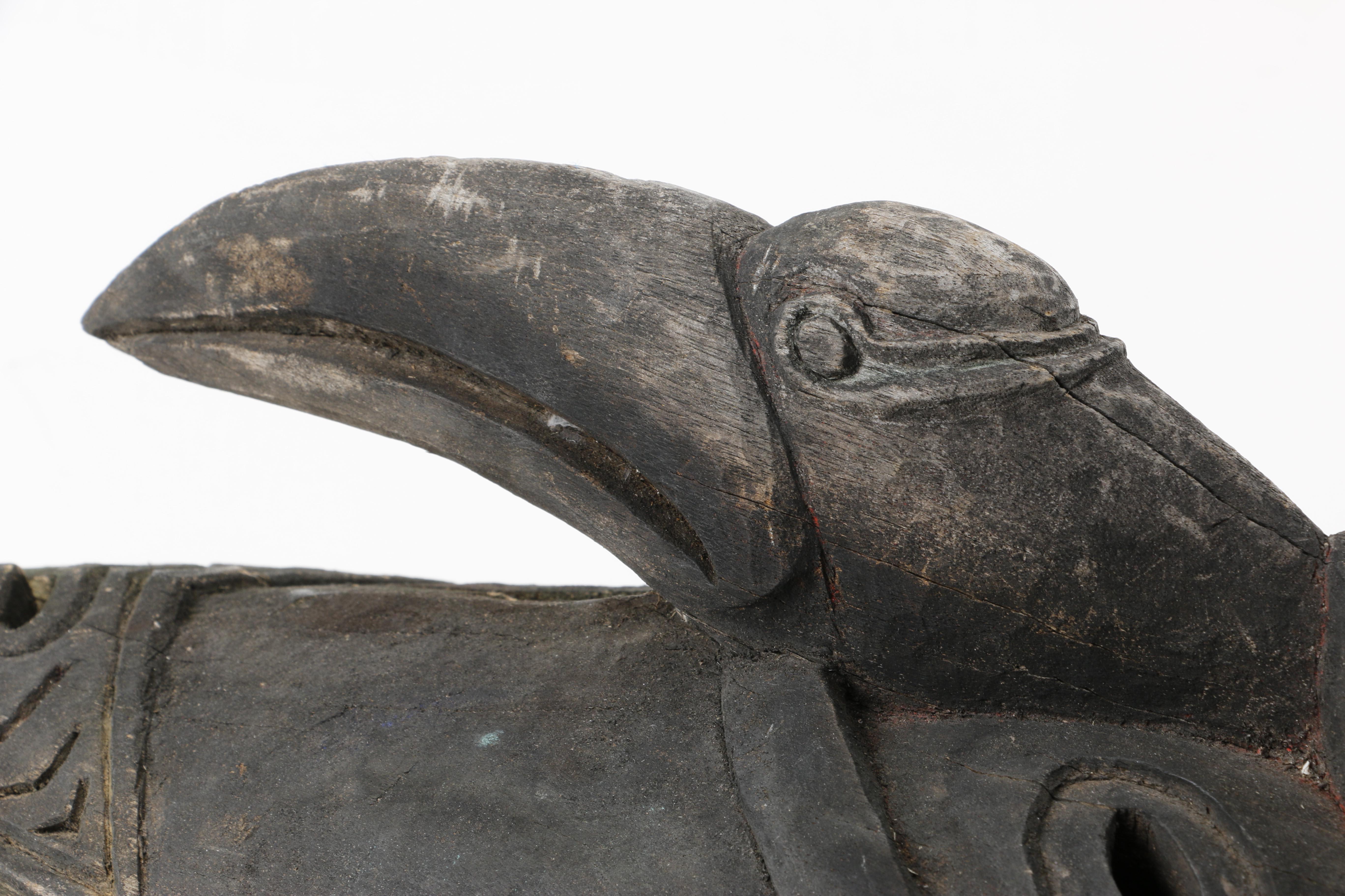 Hand Carved Wooden Mask With Bird of Prey Detailing