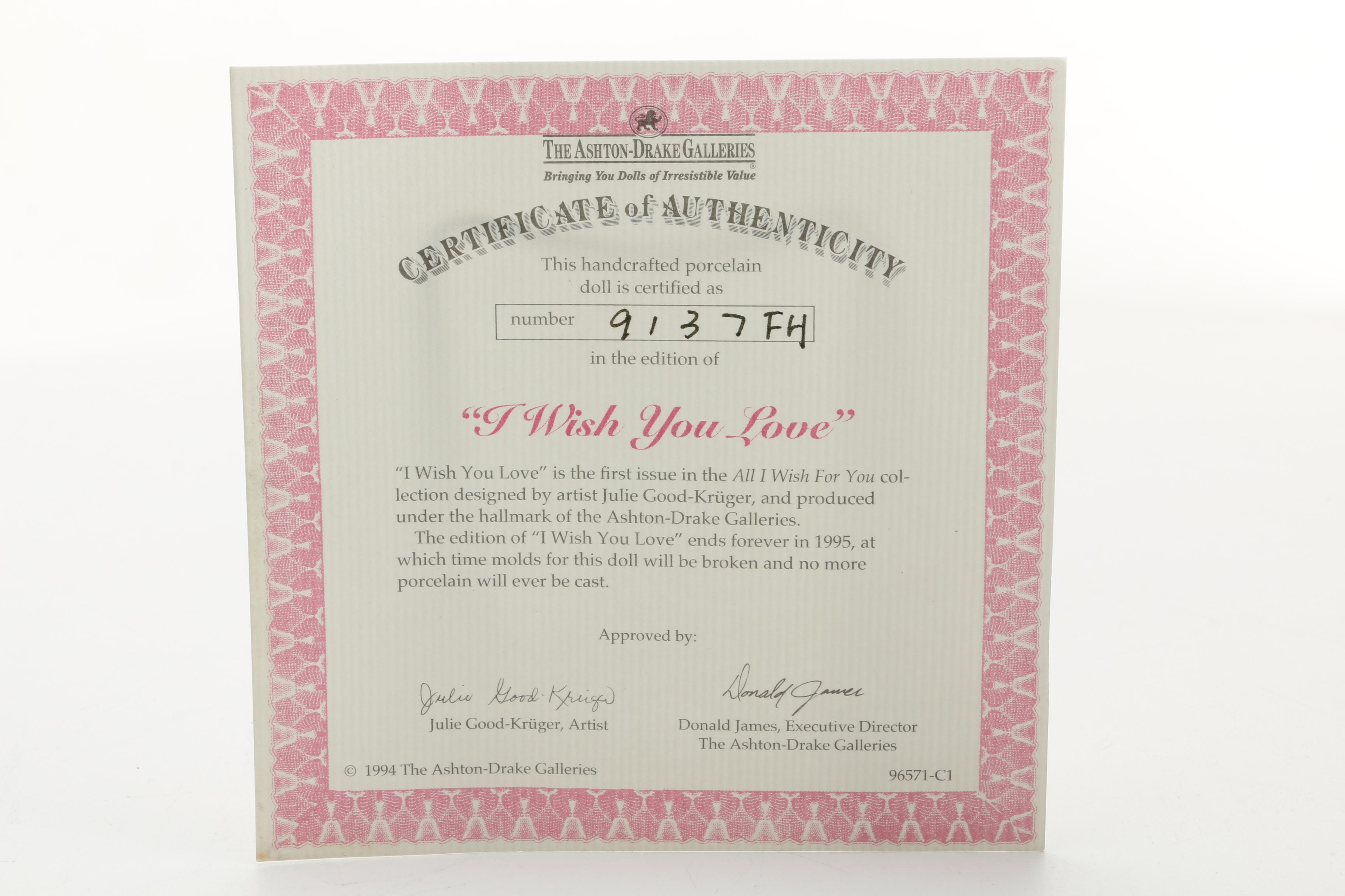 Limited Edition Ashton-Drake Galleries "I Wish You" Porcelain Dolls