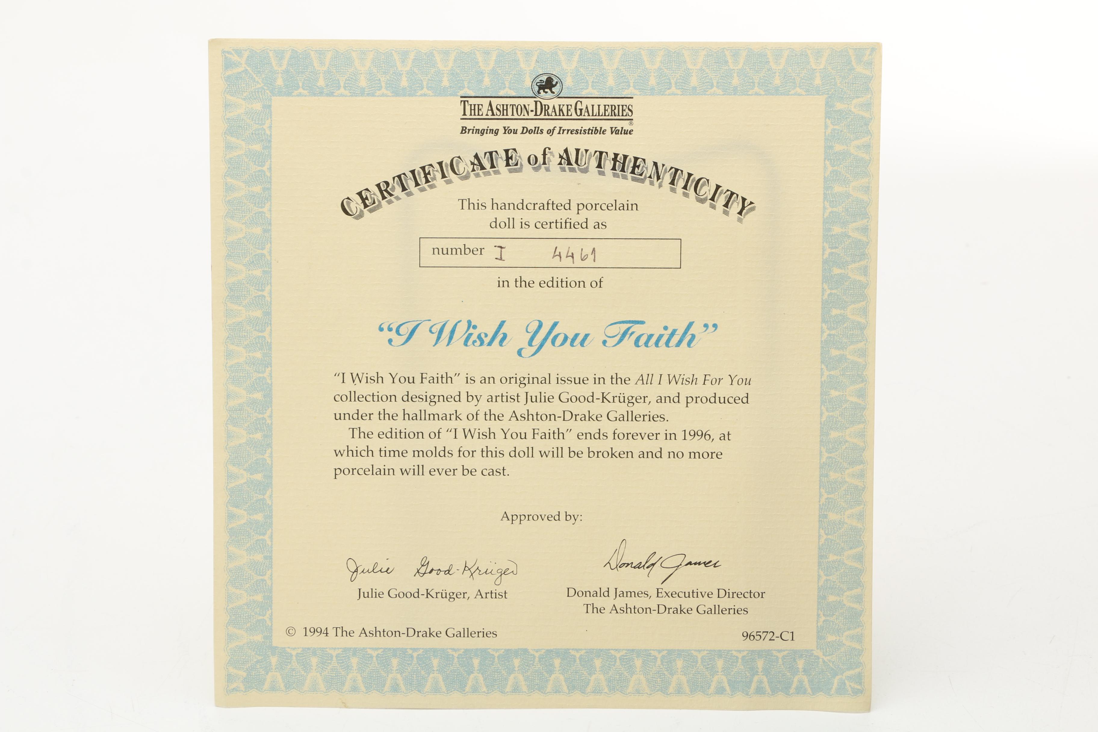 Limited Edition Ashton-Drake Galleries "I Wish You" Porcelain Dolls