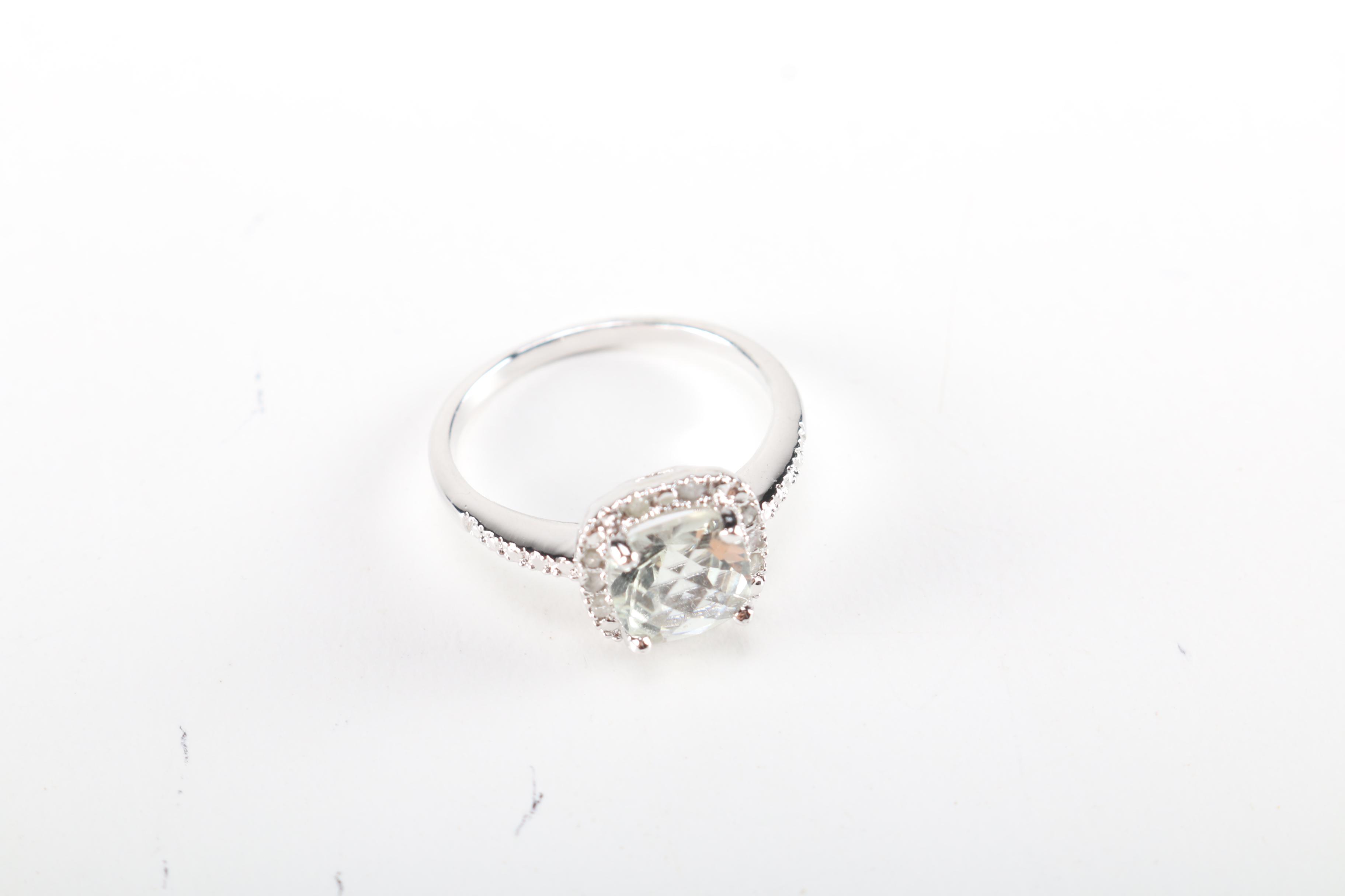 Sterling Jewelry With Quartz Gemstone Ring With Side Diamonds