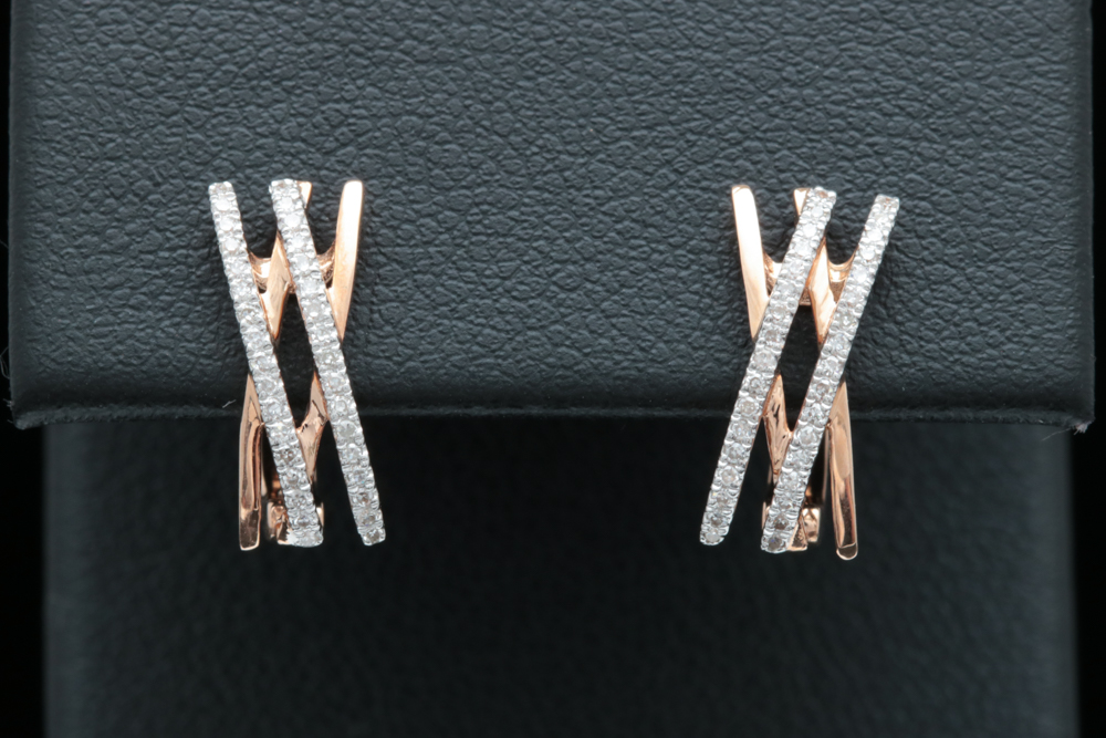 14K Rose Gold and Diamond Lever Back Earrings