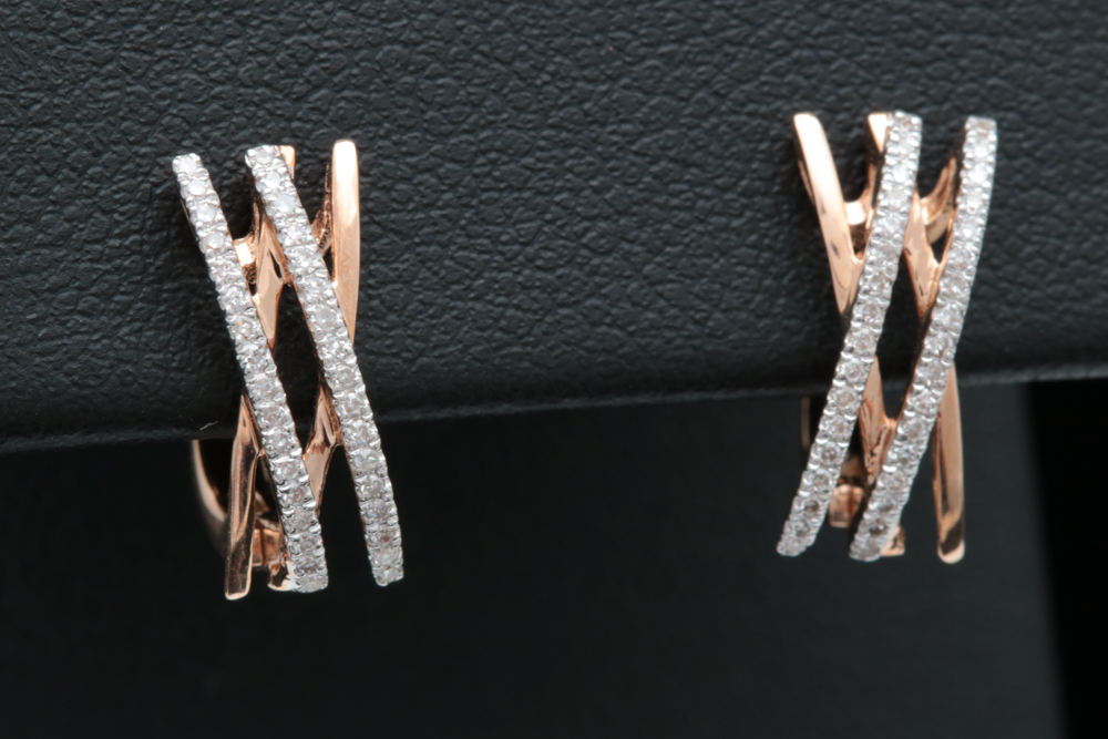 14K Rose Gold and Diamond Lever Back Earrings