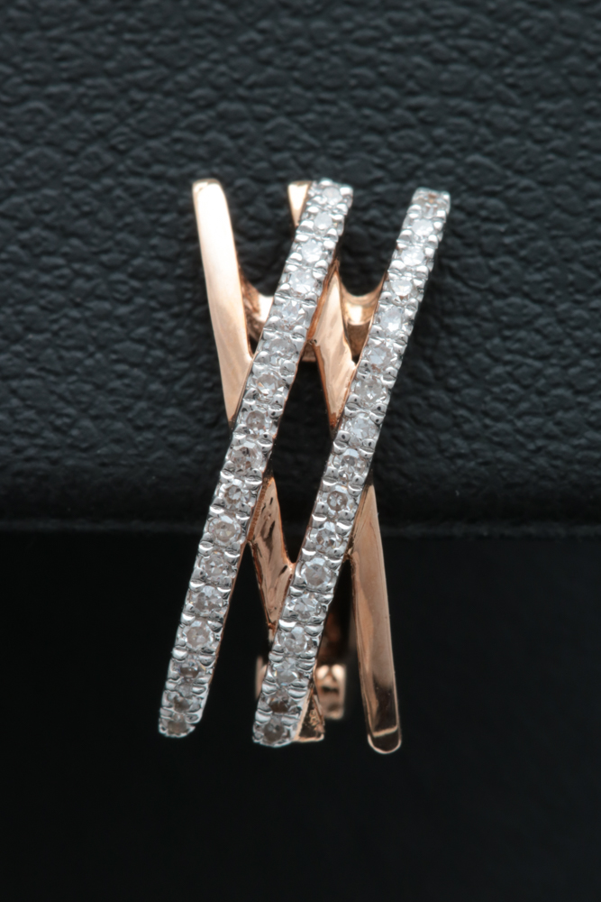 14K Rose Gold and Diamond Lever Back Earrings