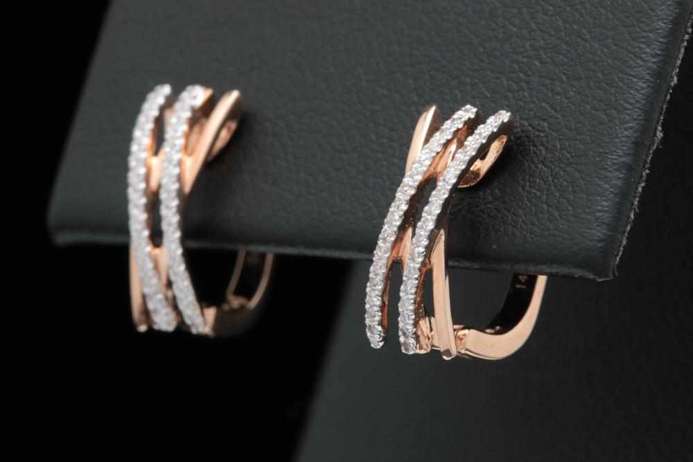 14K Rose Gold and Diamond Lever Back Earrings