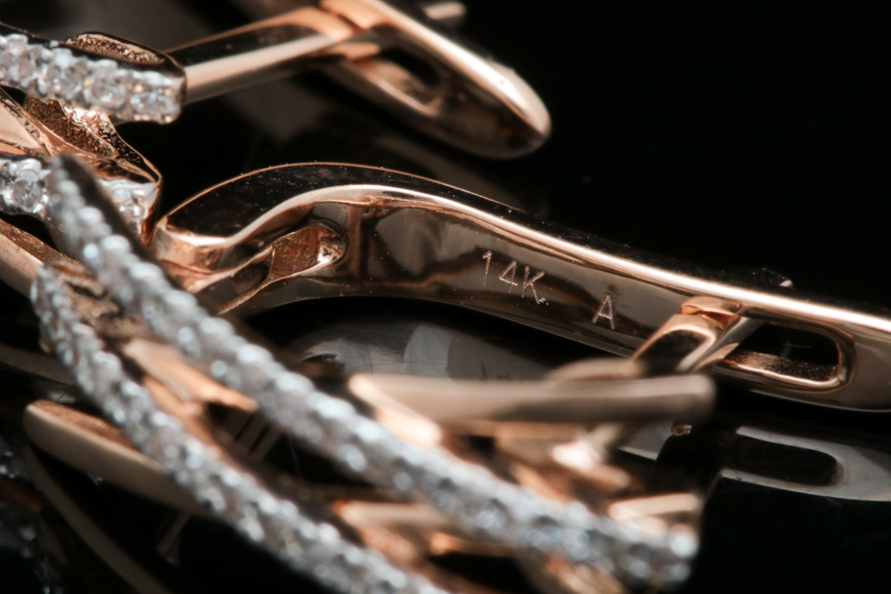 14K Rose Gold and Diamond Lever Back Earrings