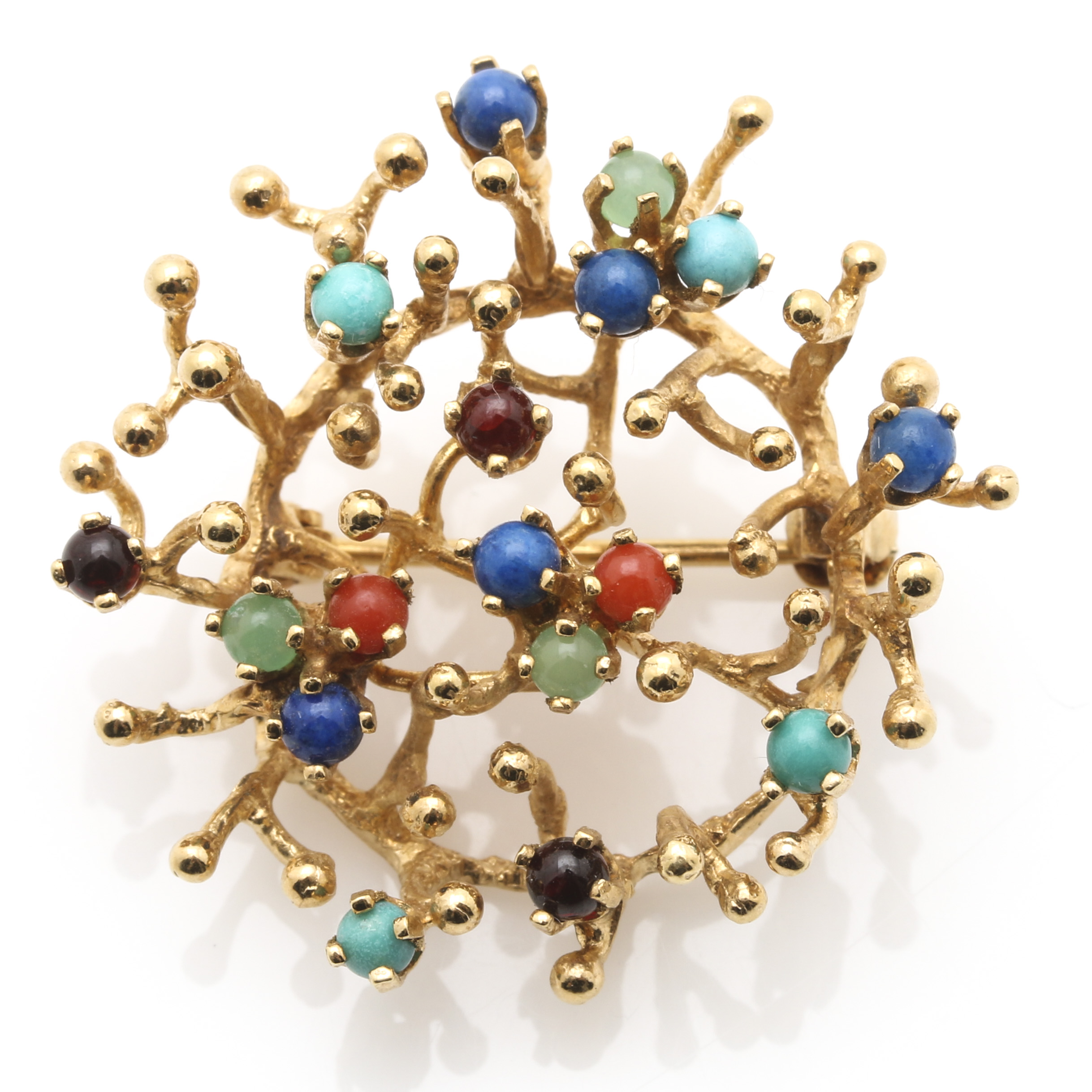 14K Yellow Gold Gemstone Branch Brooch