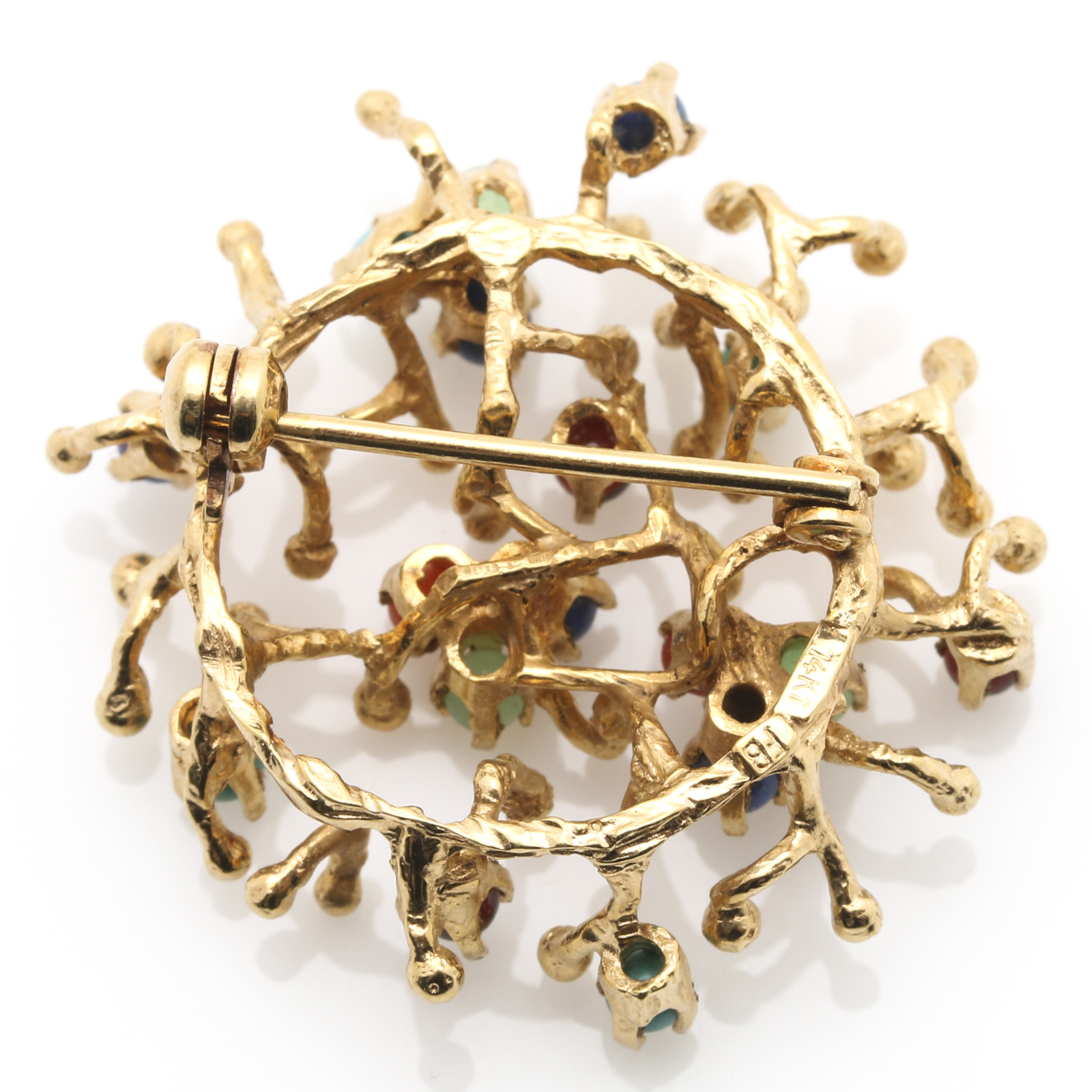 14K Yellow Gold Gemstone Branch Brooch
