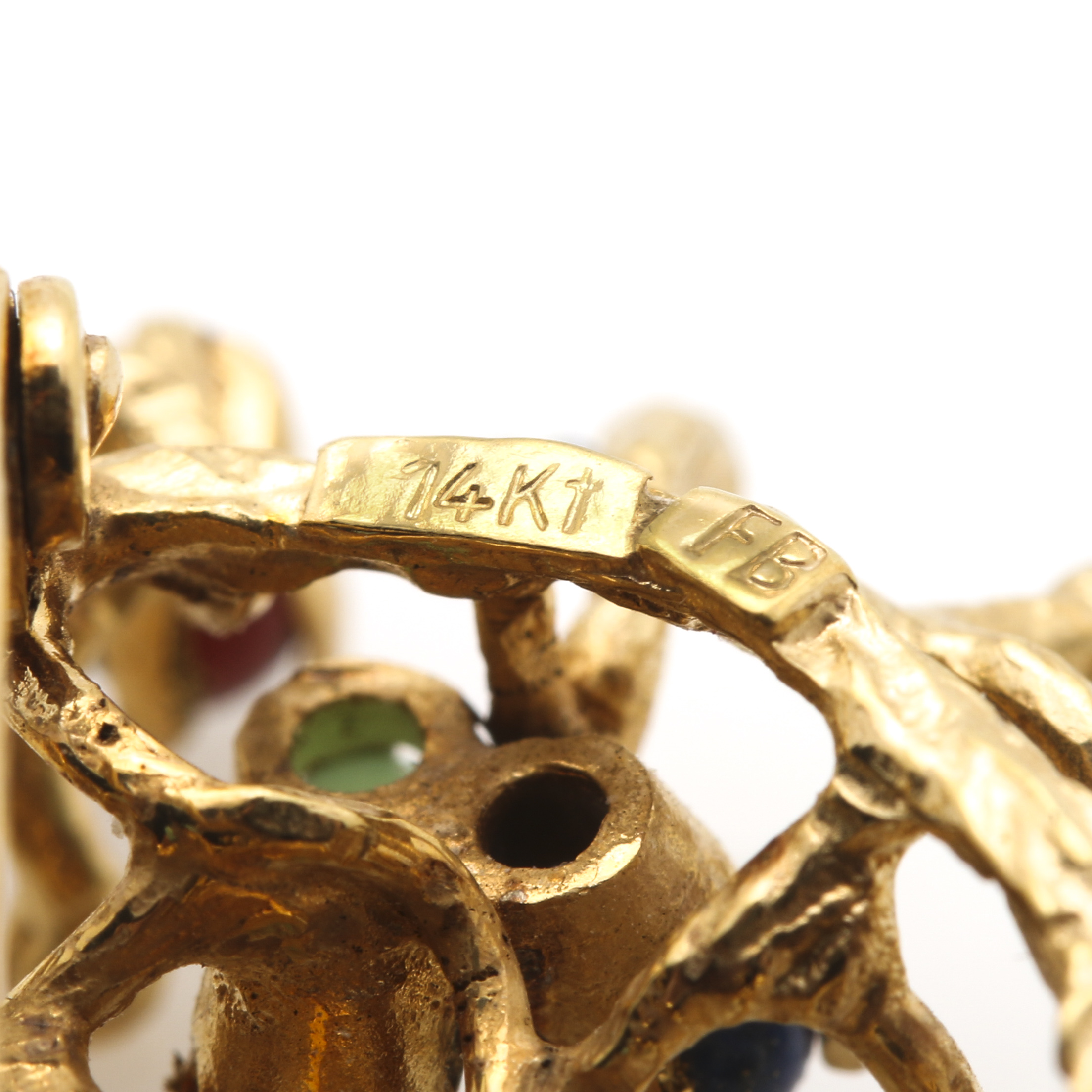 14K Yellow Gold Gemstone Branch Brooch