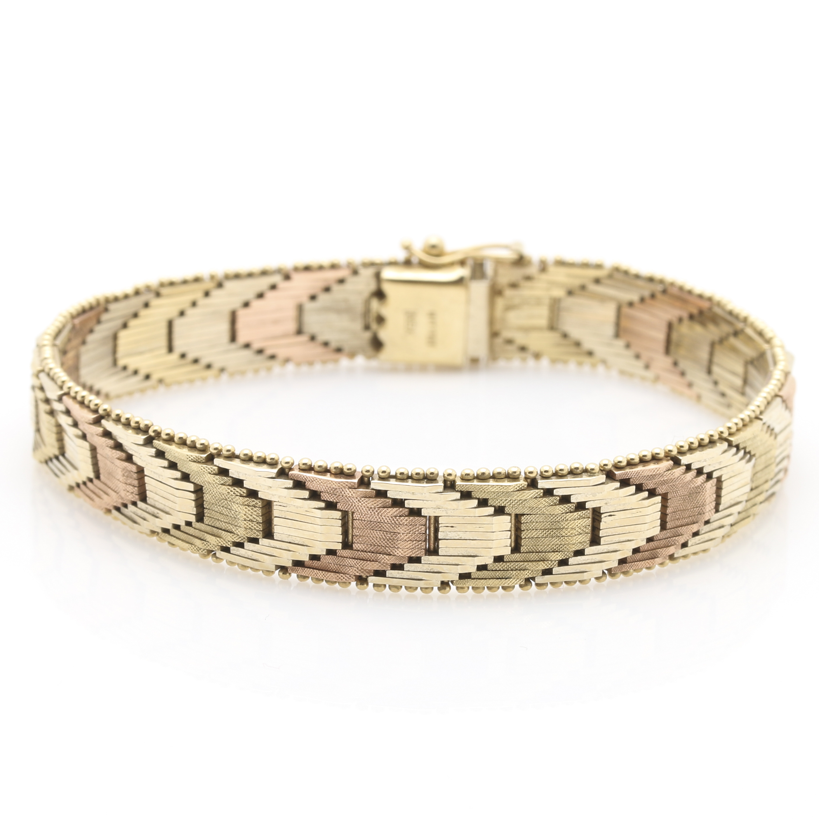 14K Tri-Colored Gold Chevron Bracelet