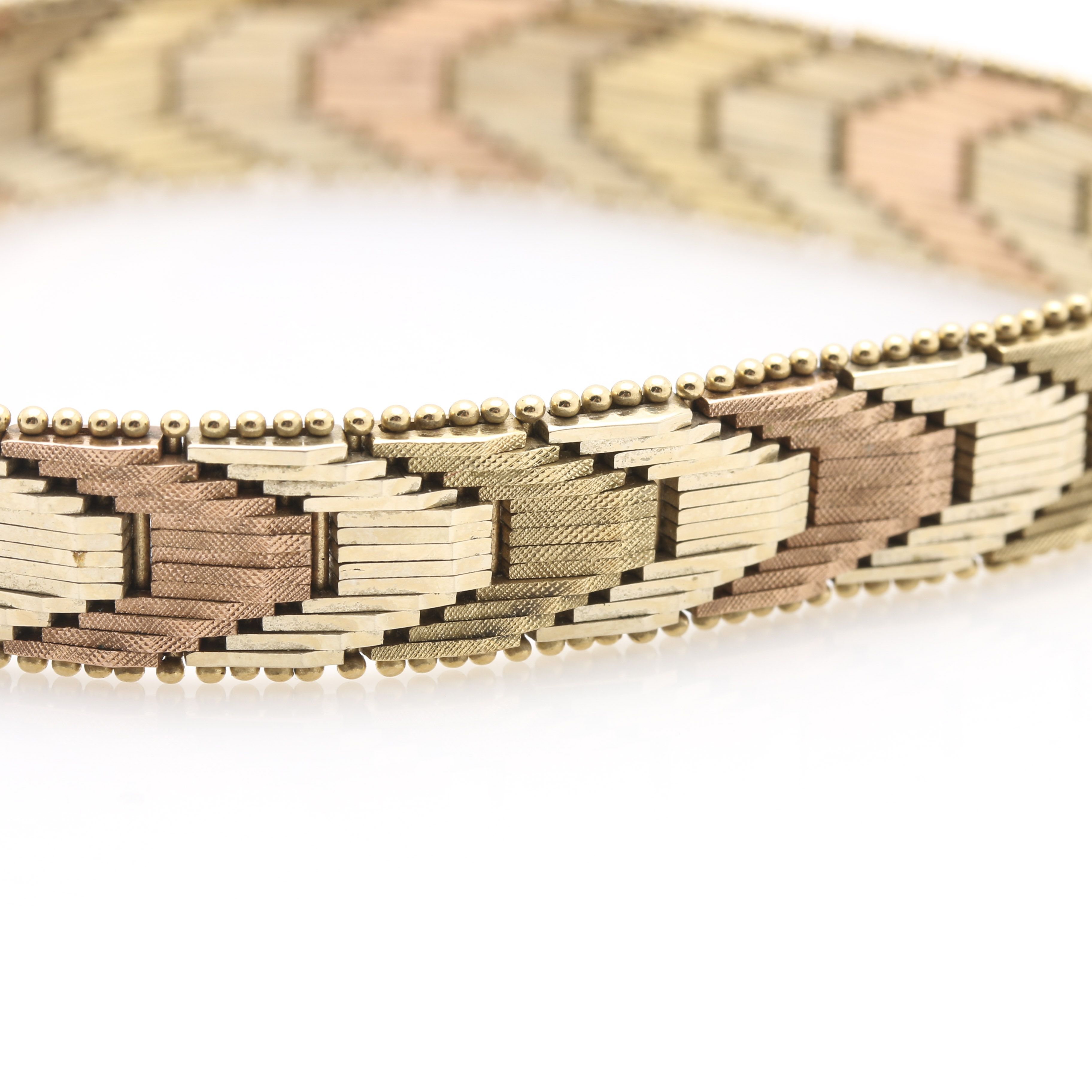 14K Tri-Colored Gold Chevron Bracelet